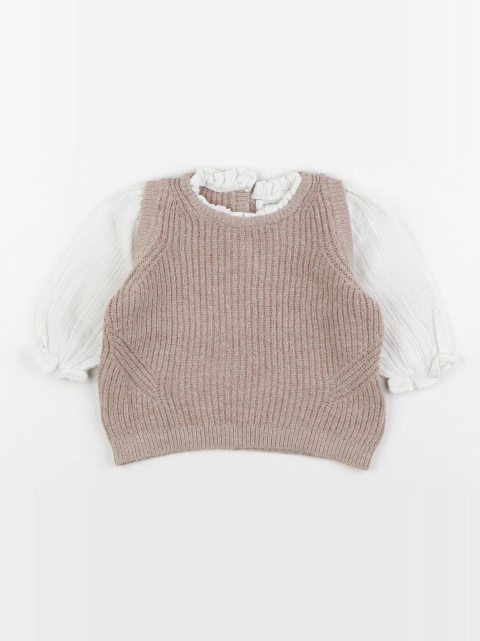 Vertbaudet - pull marron, blanc - 6 mois