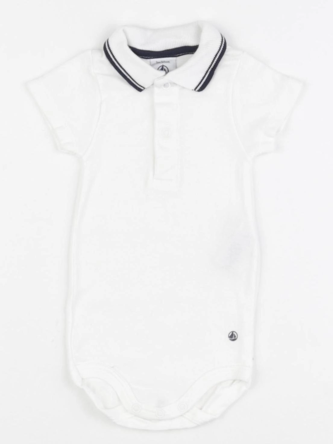 Petit Bateau - body à col blanc, bleu - 3 mois