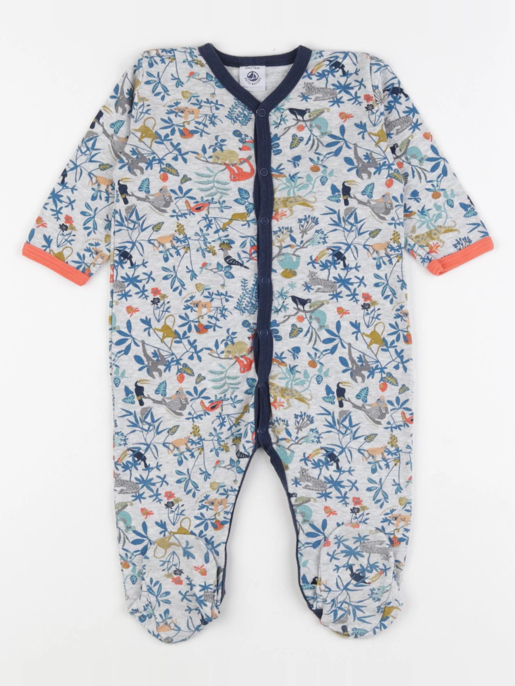 Petit Bateau - pyjama coton gris, bleu - 12 mois
