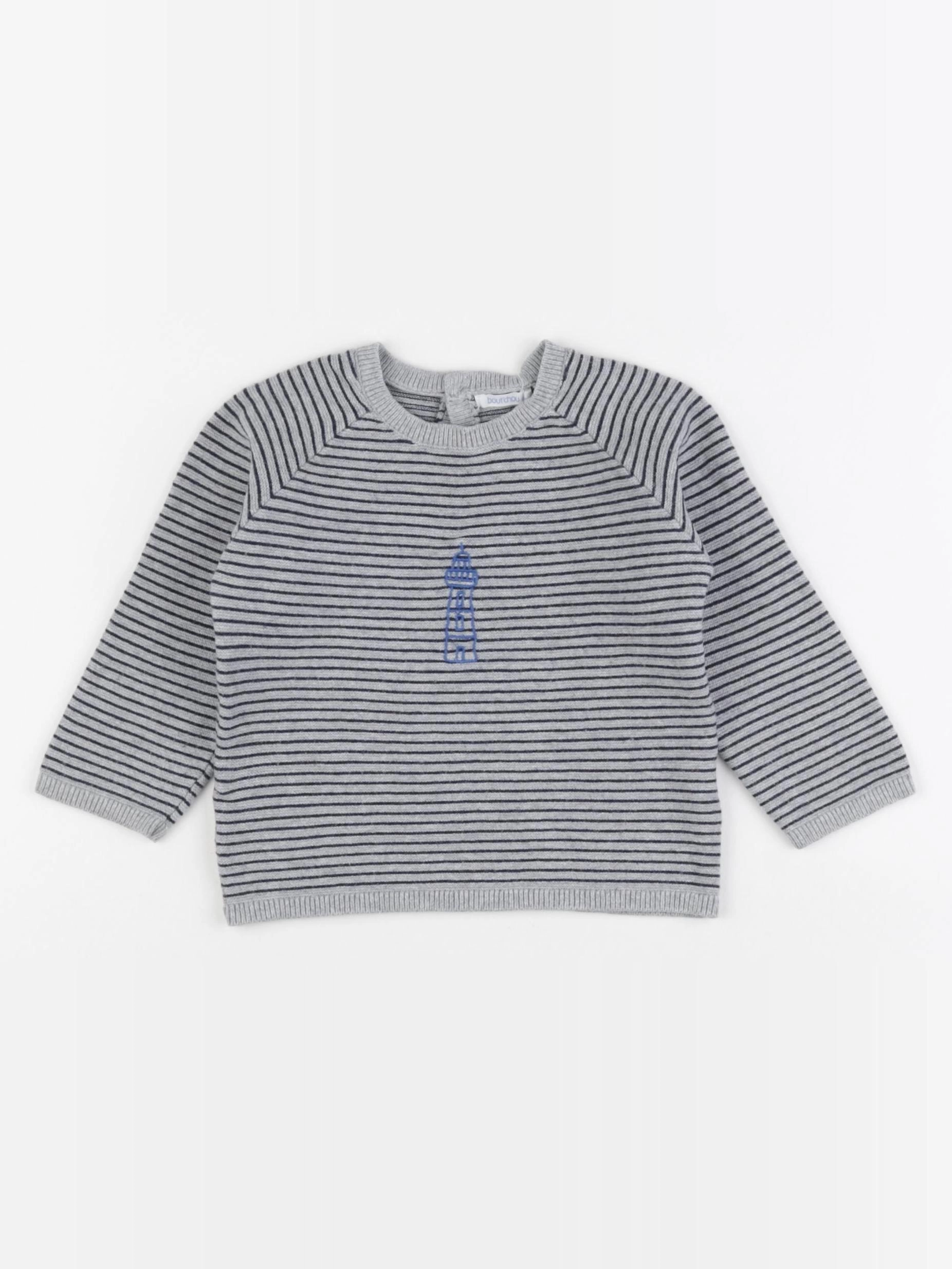 Boutchou - pull gris, bleu - 18 mois