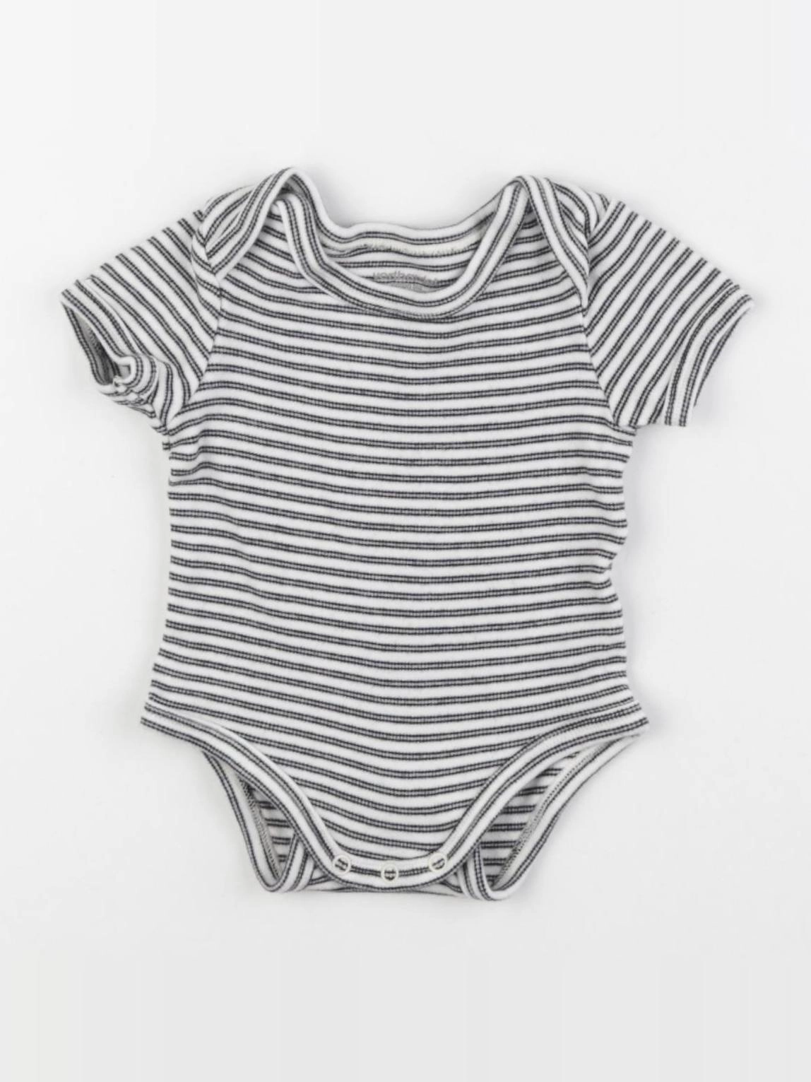 Vertbaudet - body blanc, noir - 3 mois