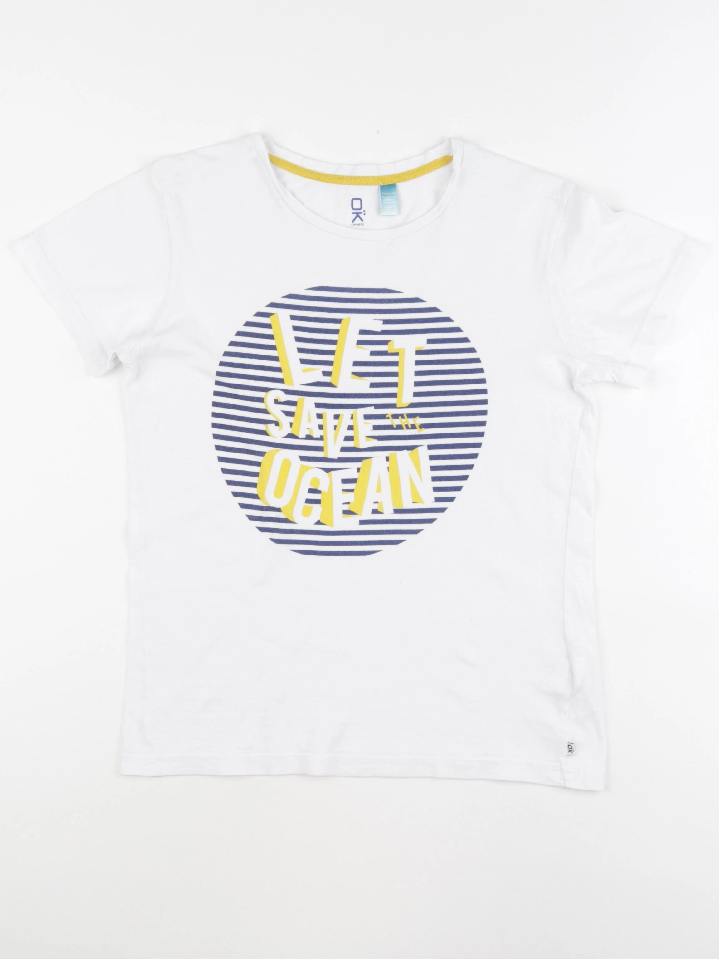 Okaidi - tee-shirt bleu, blanc - 12 ans