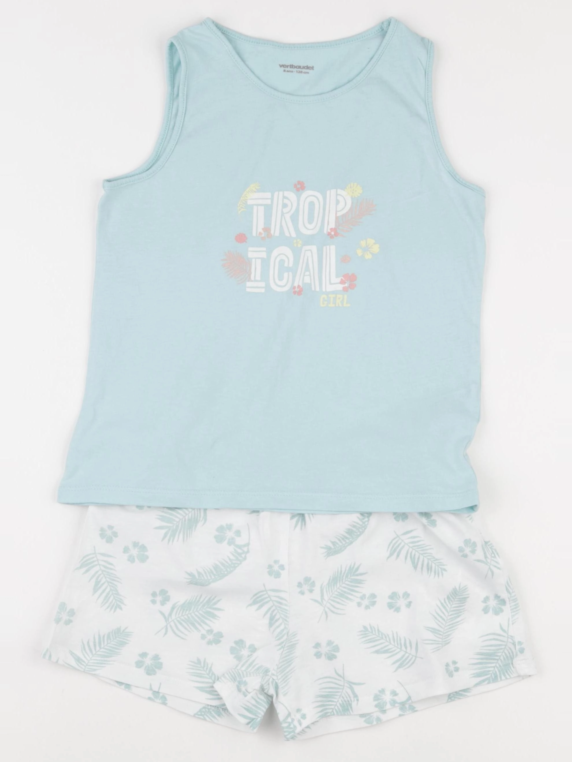 Vertbaudet - pyjama coton vert, blanc - 8 ans