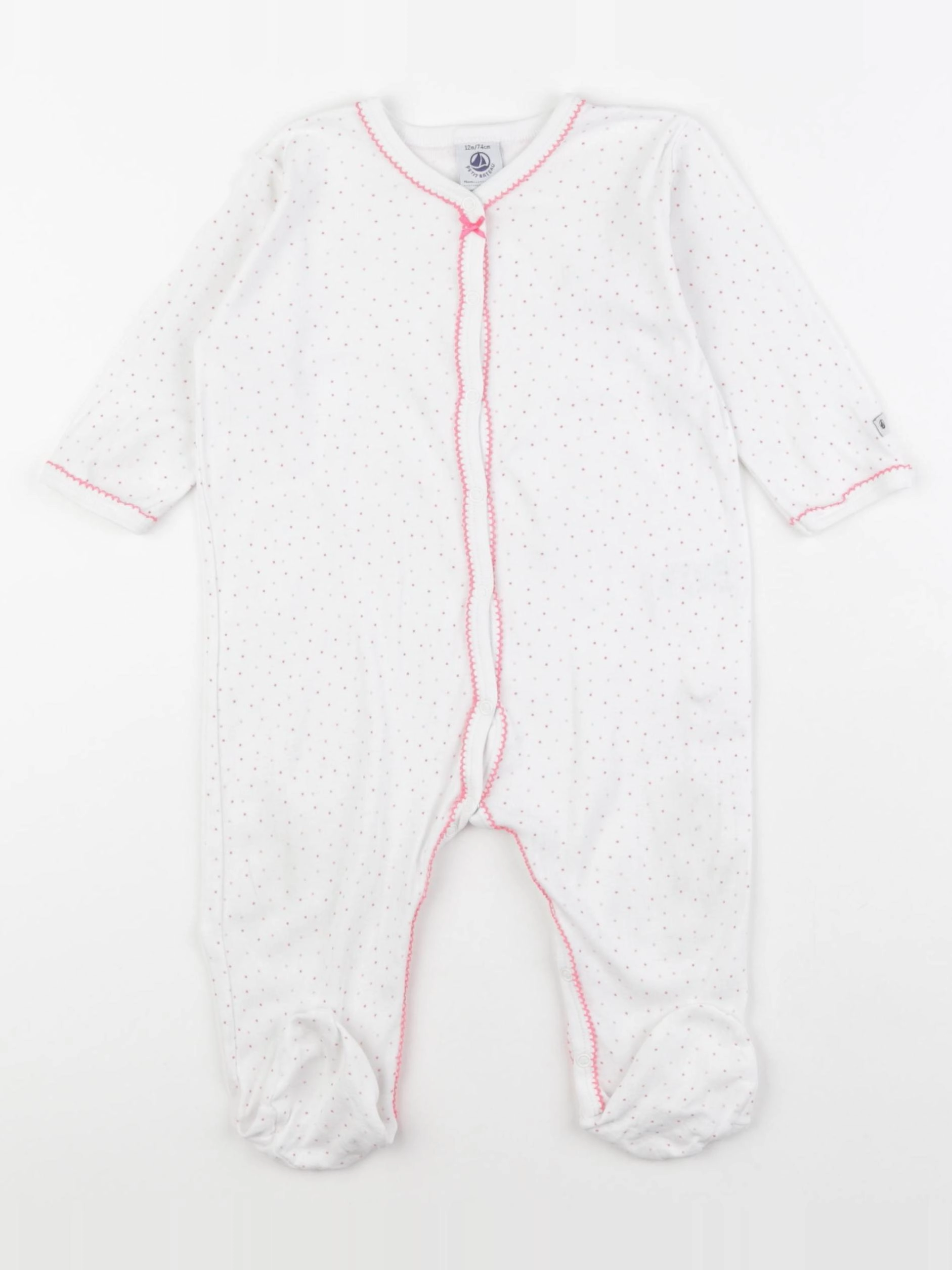 Petit Bateau - pyjama coton blanc, rose - 12 mois