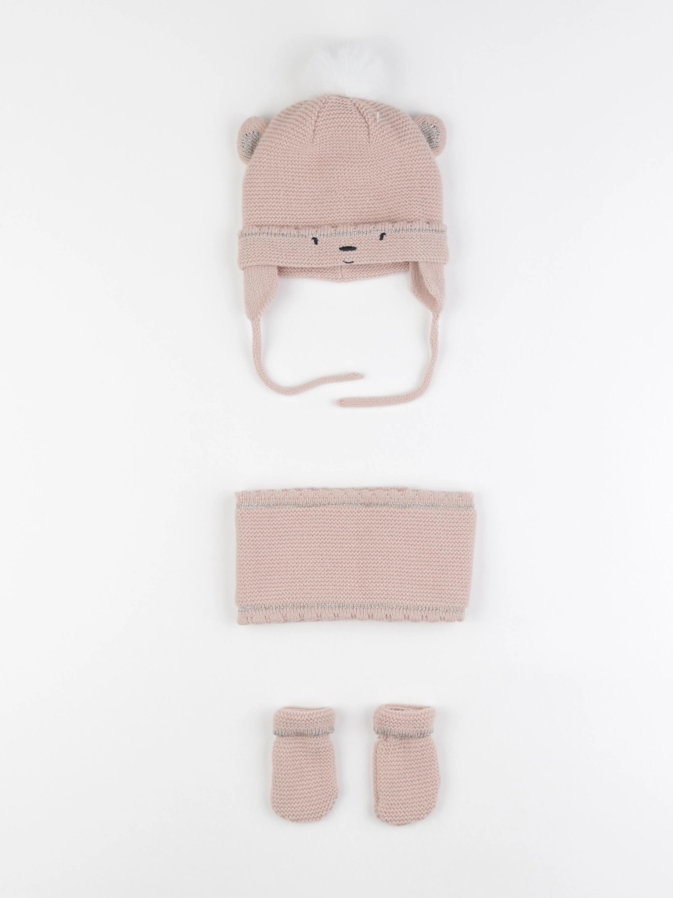 Vertbaudet - ensemble bonnet/moufles/tour de cou rose - 3/6 mois