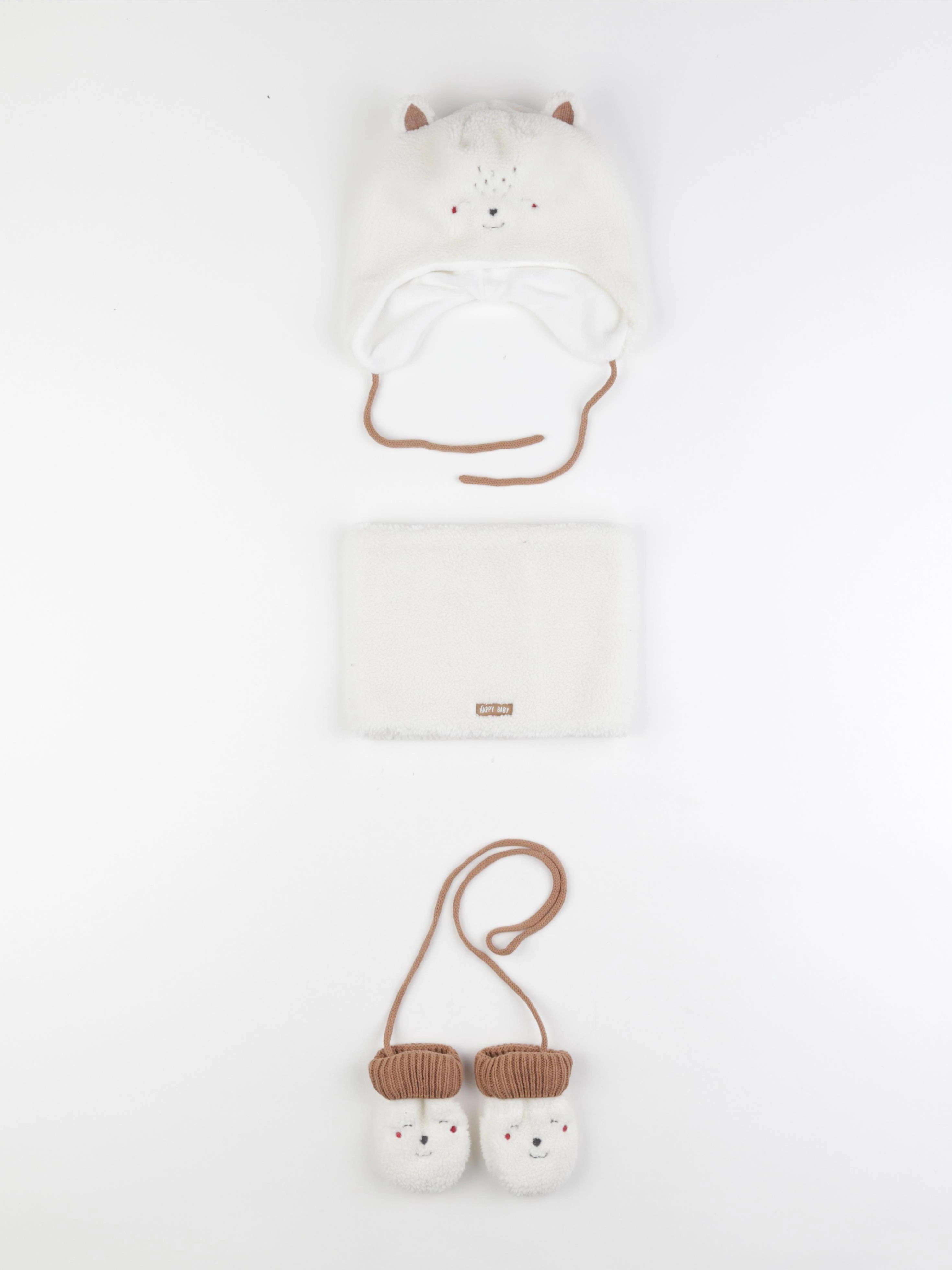 Vertbaudet - ensemble bonnet/moufles/tour de cou blanc - 12/18 mois