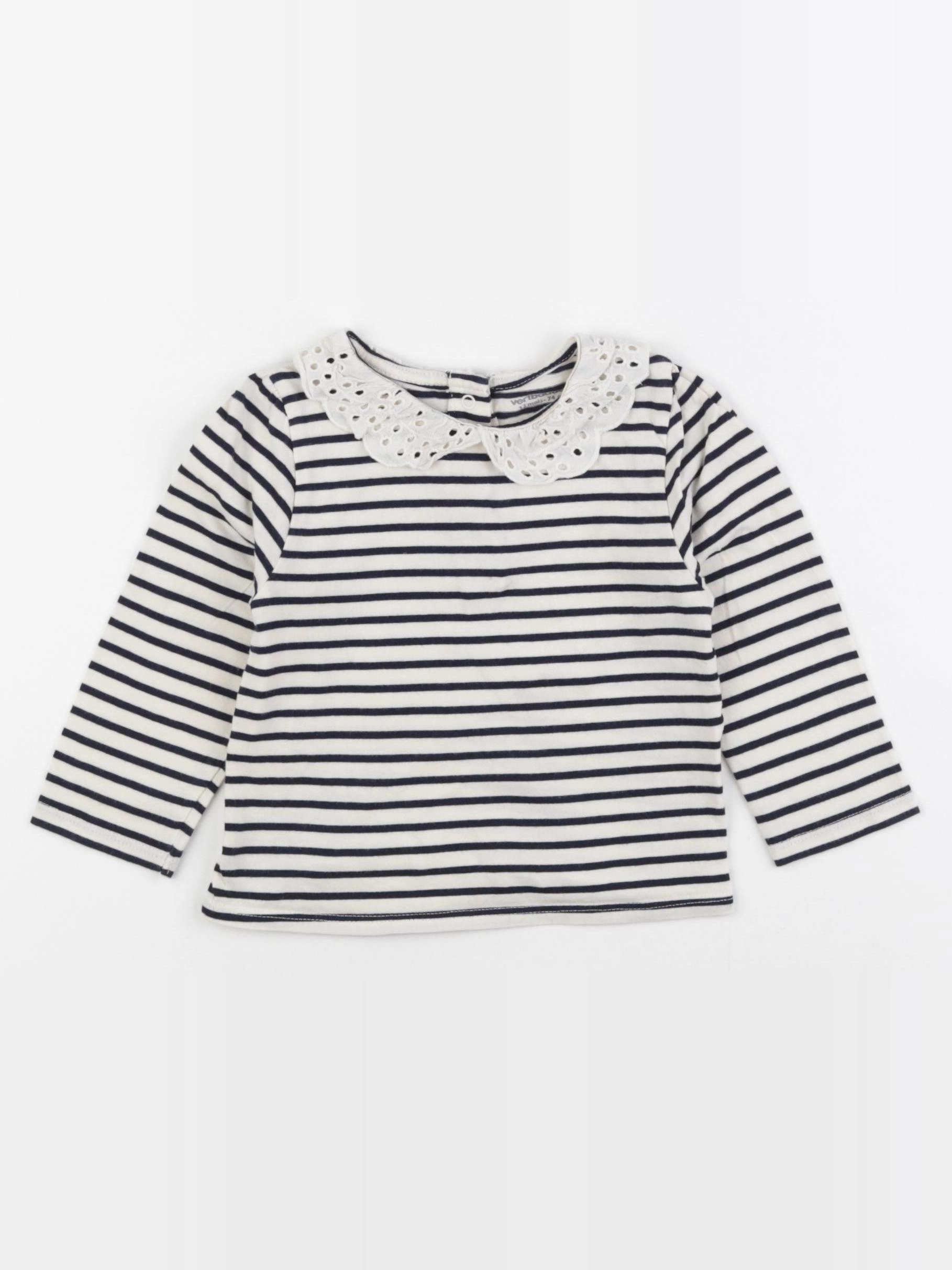 Vertbaudet - tee-shirt blanc, bleu - 12 mois