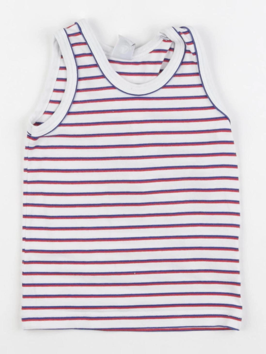 Petit Bateau - maillot de corps blanc, bleu, rouge - 2 ans