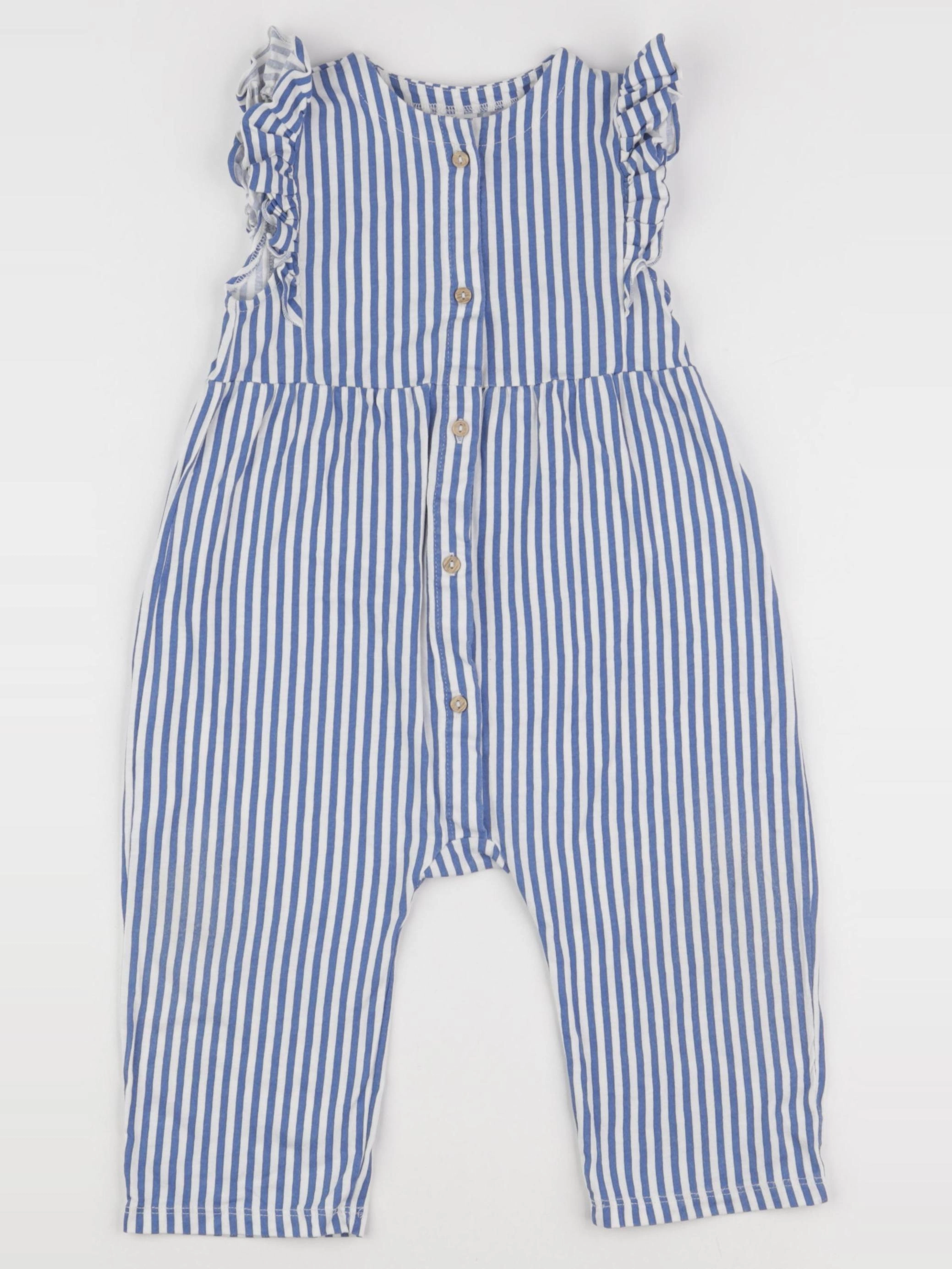H&M - combinaison bleu, blanc - 12/18 mois