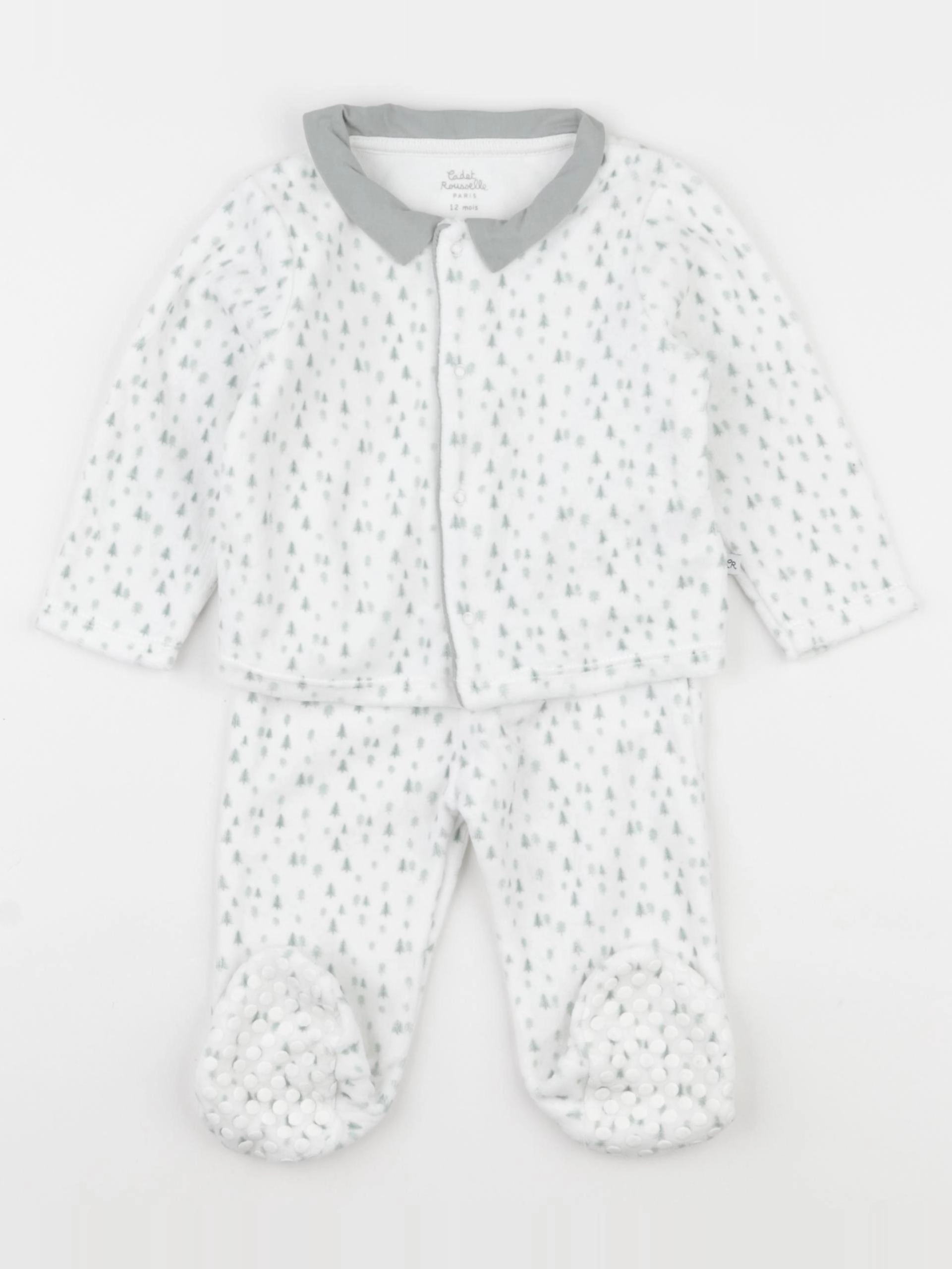 Cadet Rousselle - pyjama velours blanc, vert - 12 mois