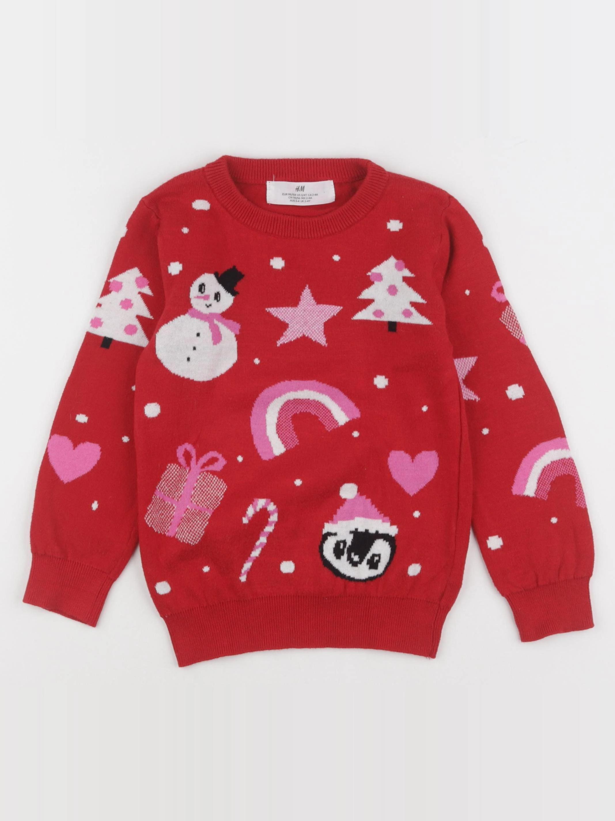 H&M - pull rouge, rose - 3/4 ans