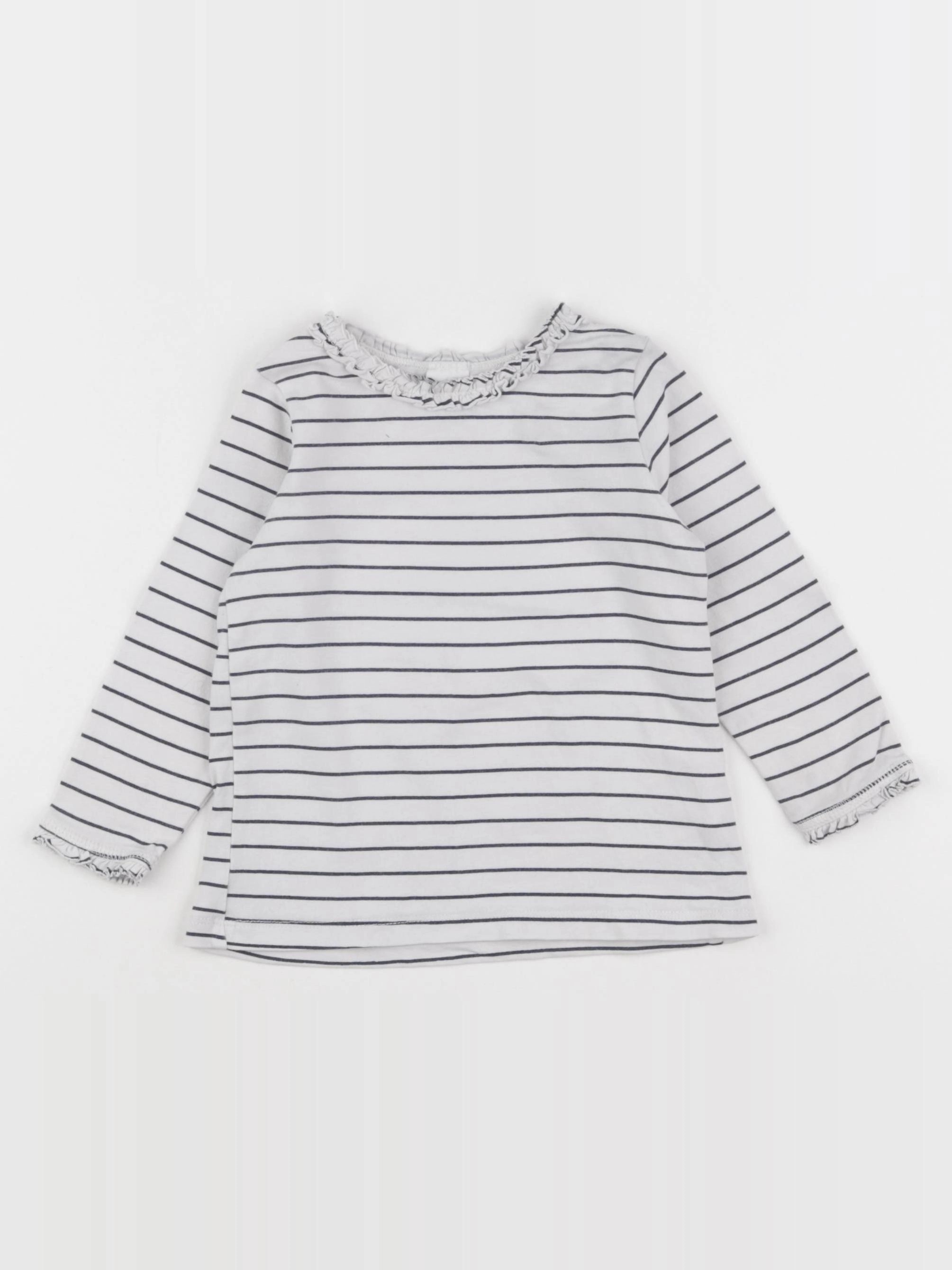 H&M - tee-shirt bleu, blanc - 9/12 mois