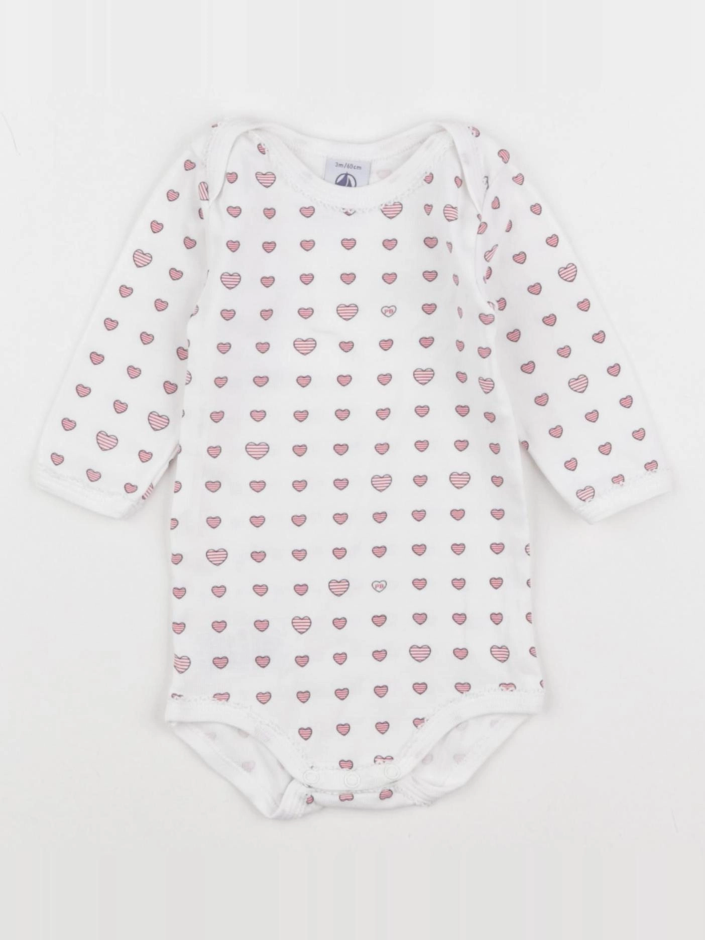 Petit Bateau - body blanc, rose - 3 mois