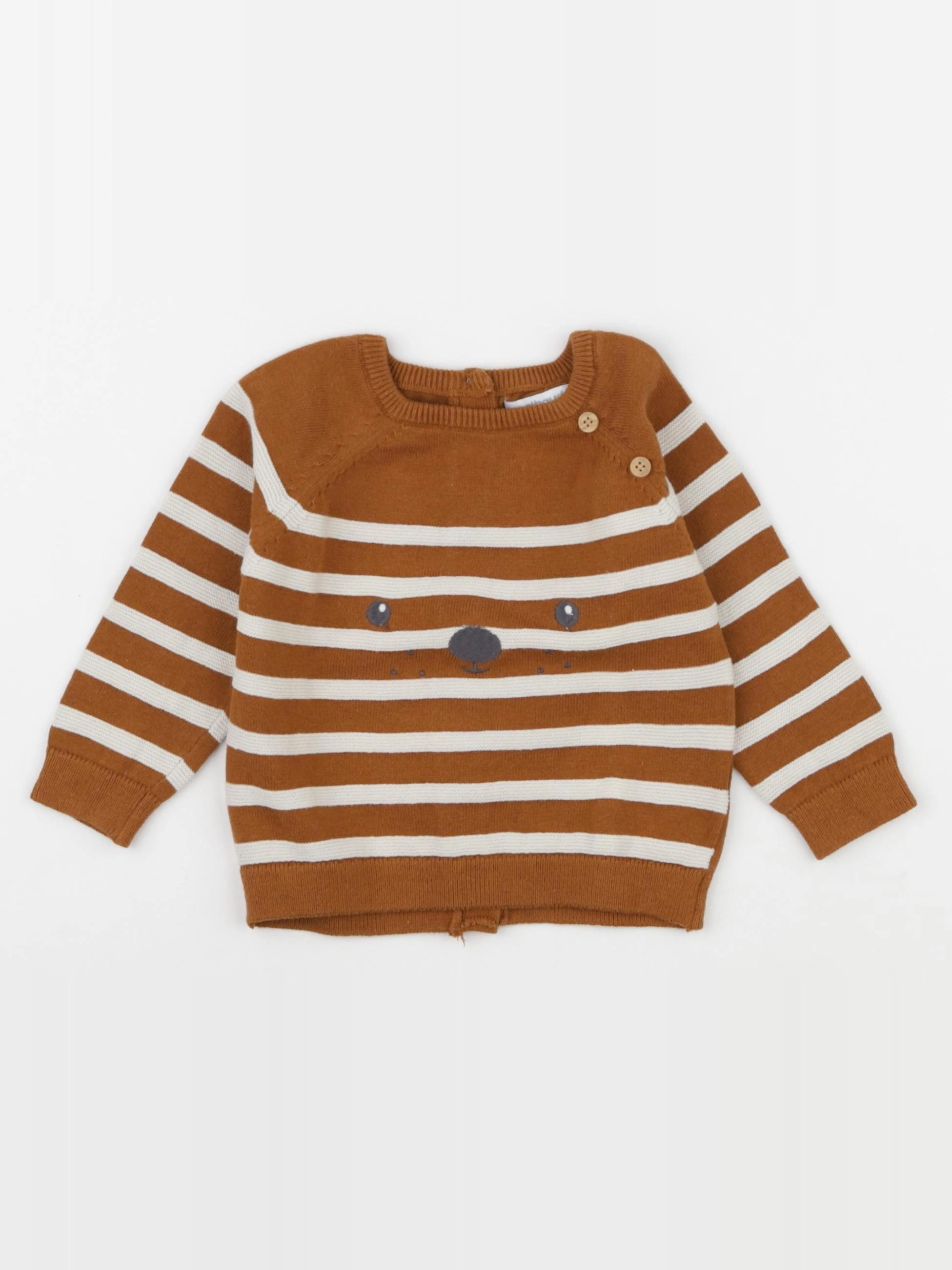Vertbaudet - pull marron, beige - 9 mois