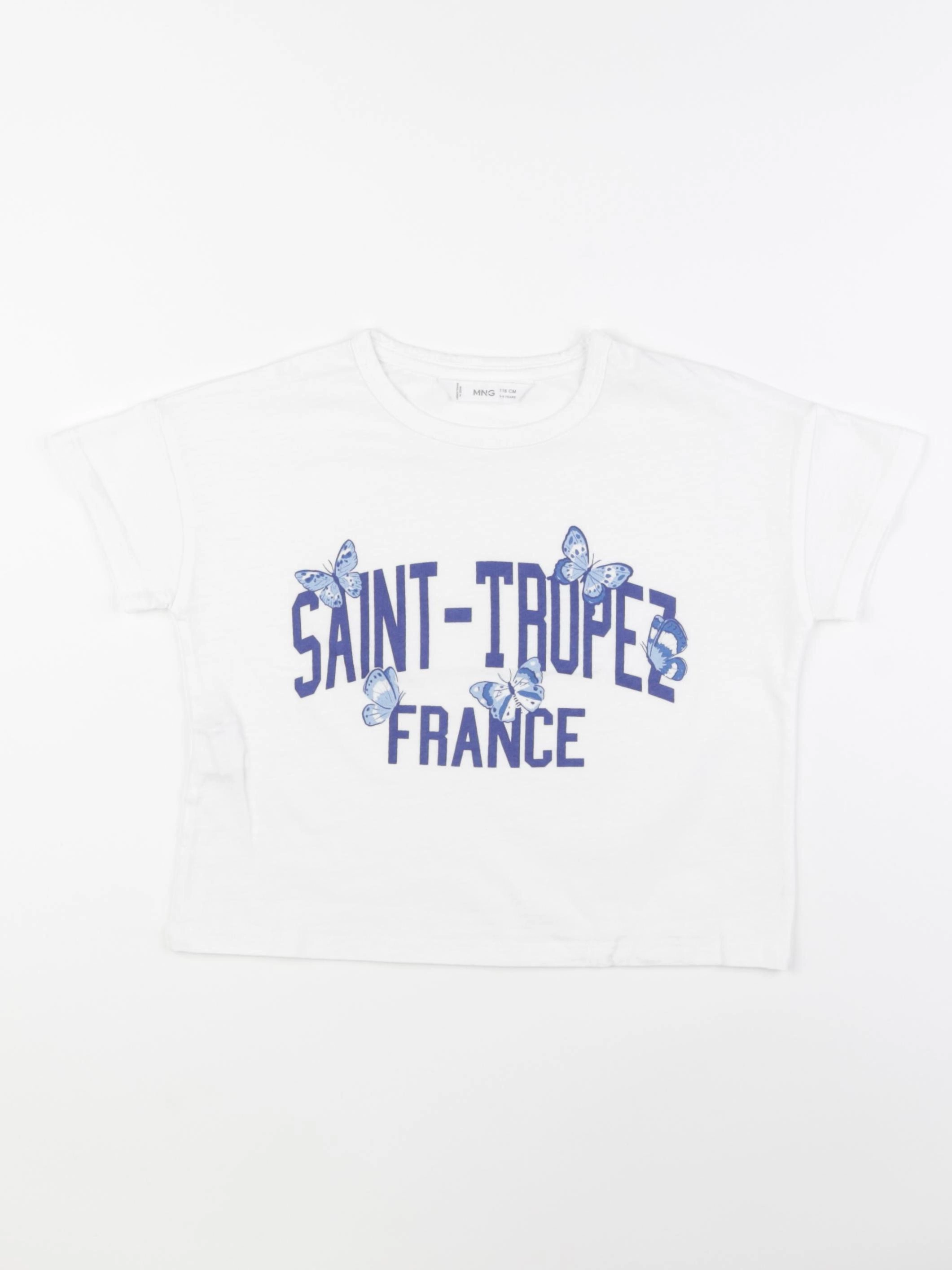Mango - tee-shirt blanc, bleu - 5/6 ans