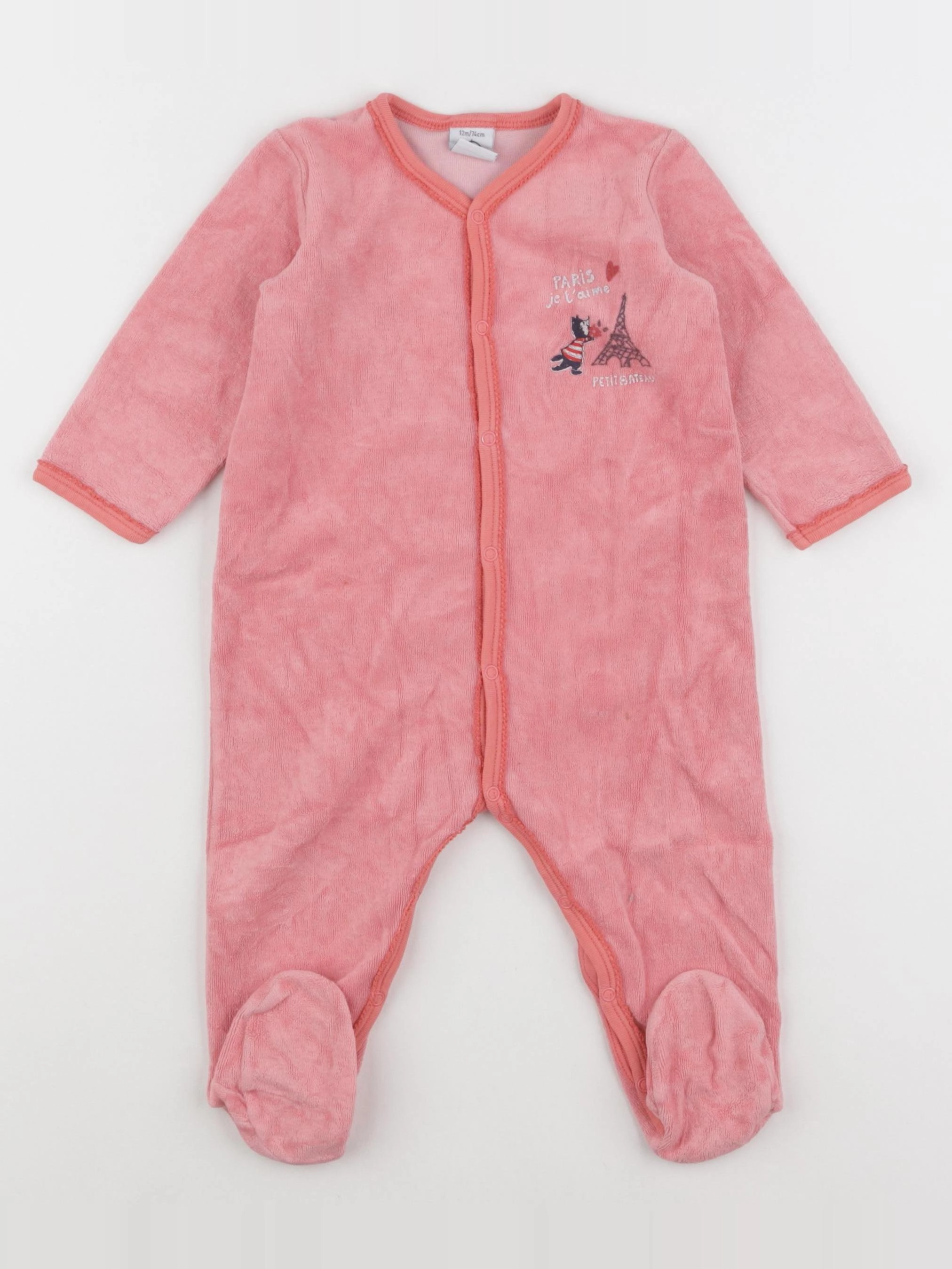 Petit Bateau - pyjama velours rose - 12 mois