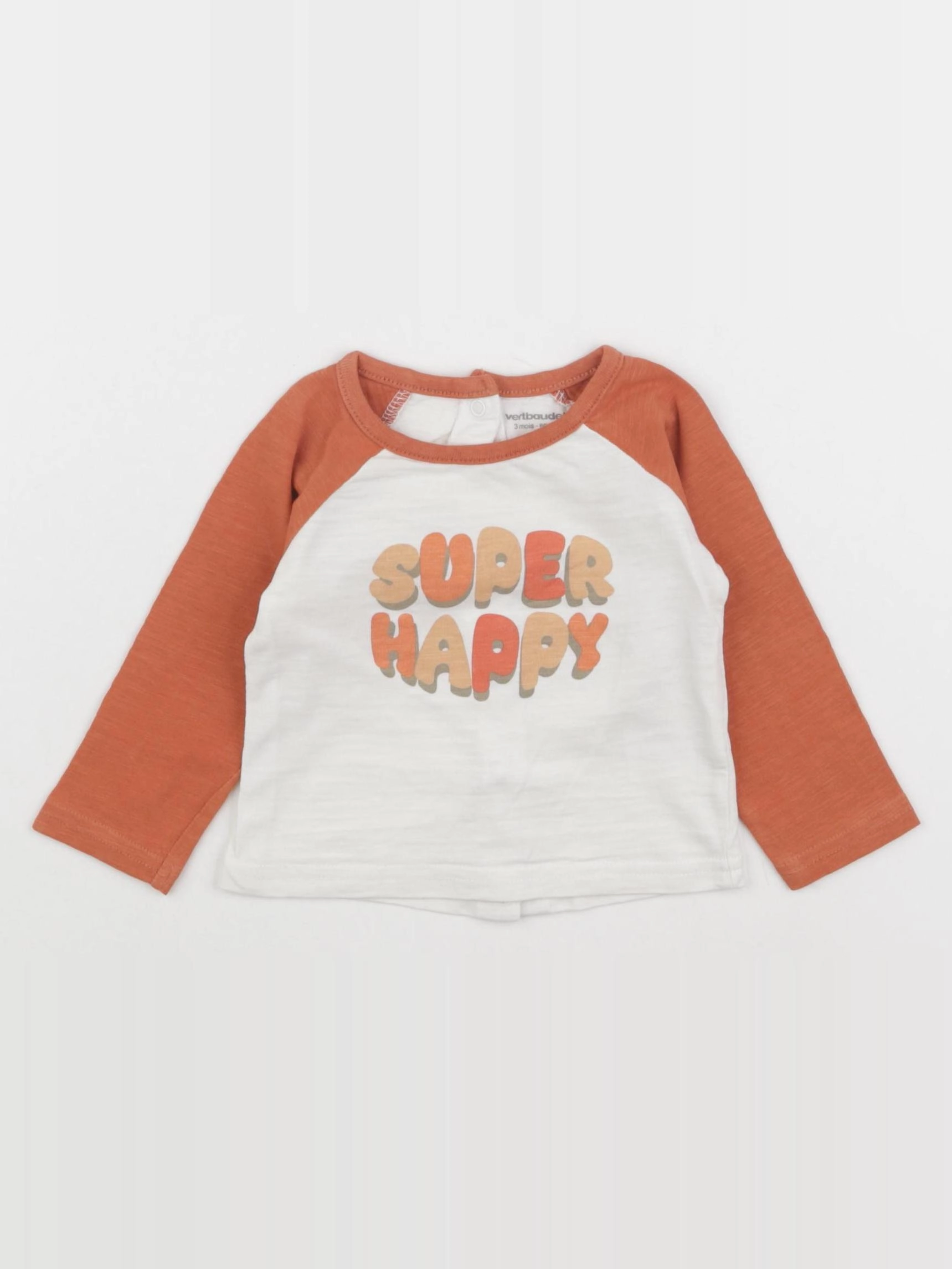 Vertbaudet - tee-shirt blanc, orange - 3 mois