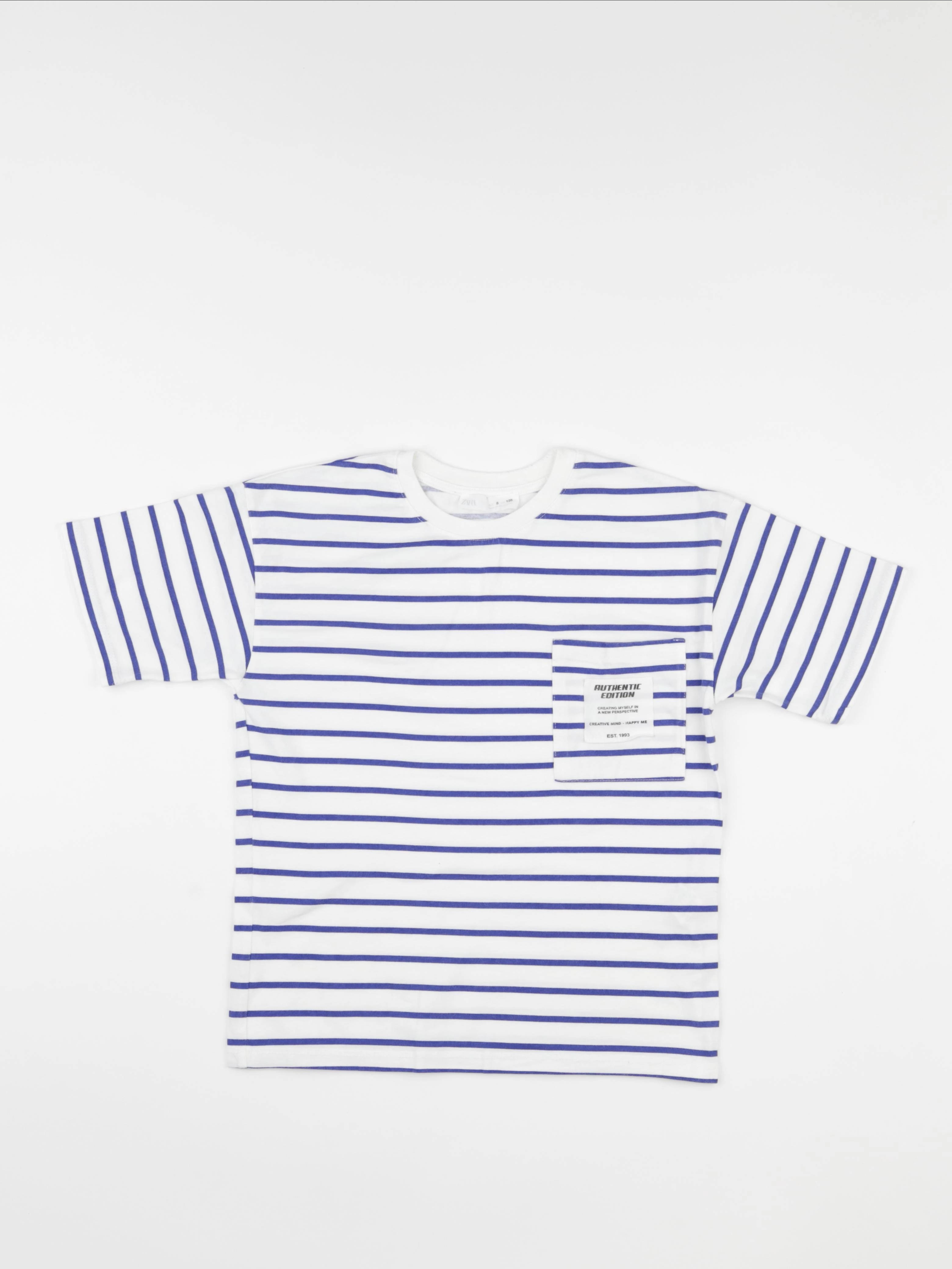 Zara - tee-shirt bleu, blanc - 8 ans
