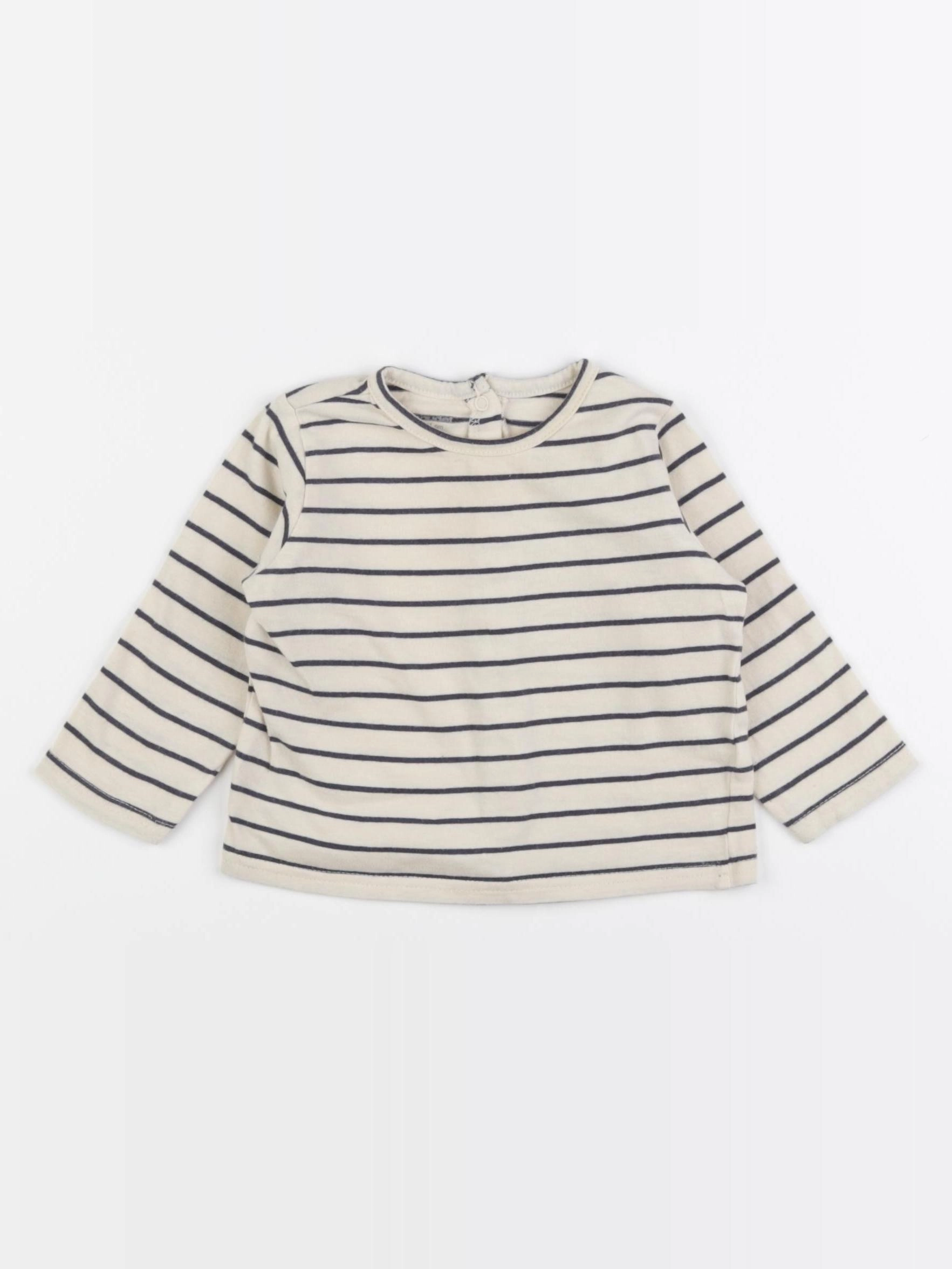 Vertbaudet - tee-shirt blanc, bleu - 9 mois
