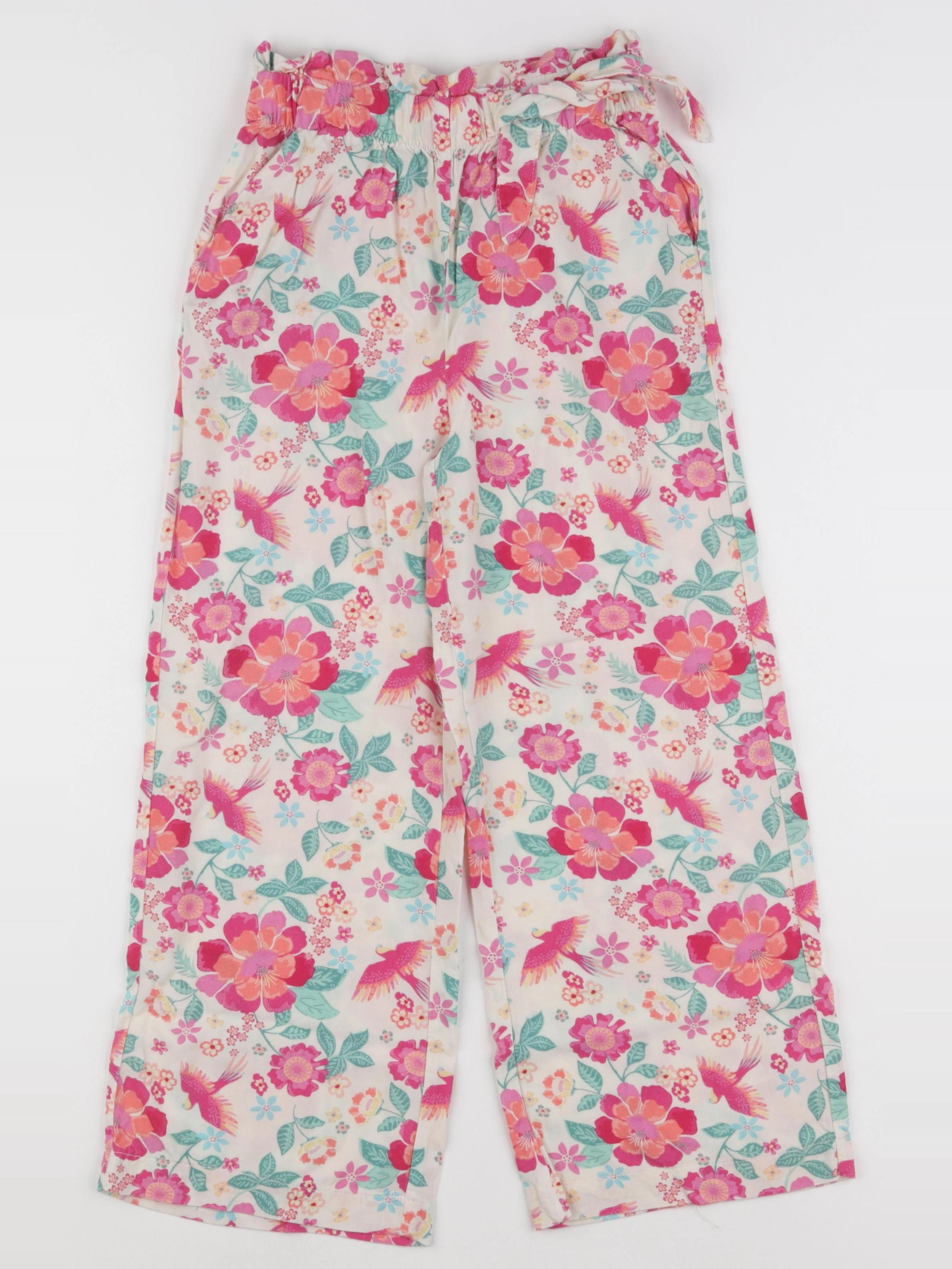 Vertbaudet - pantalon blanc, rose, vert - 9 ans