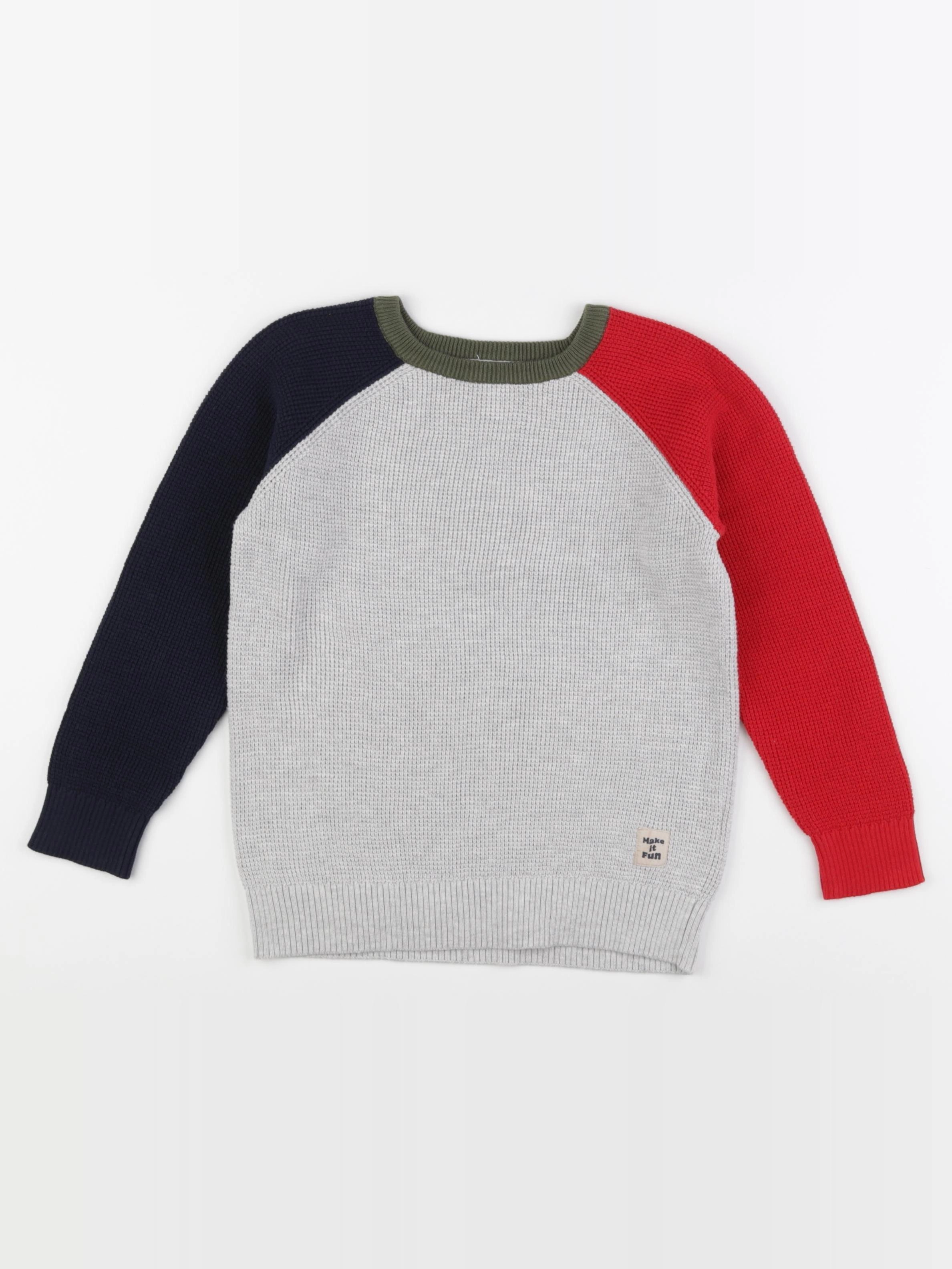 Vertbaudet - pull bleu, gris, rouge - 6 ans
