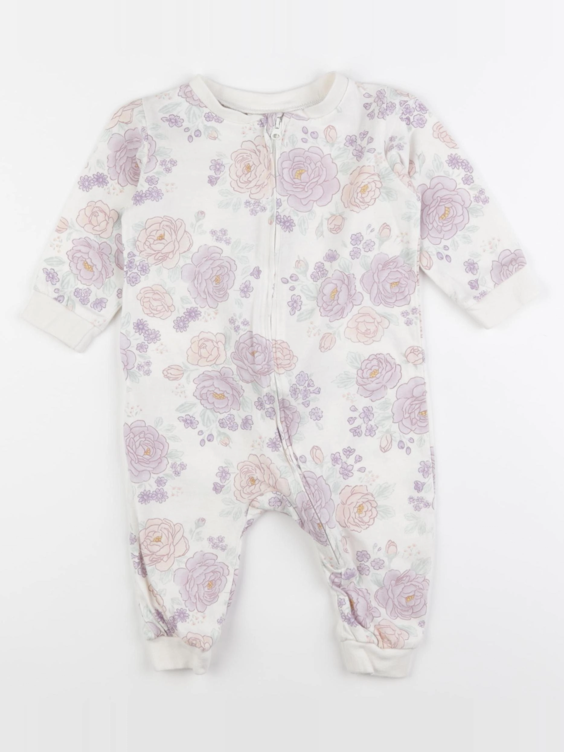H&M - pyjama coton blanc, violet - 4/6 mois