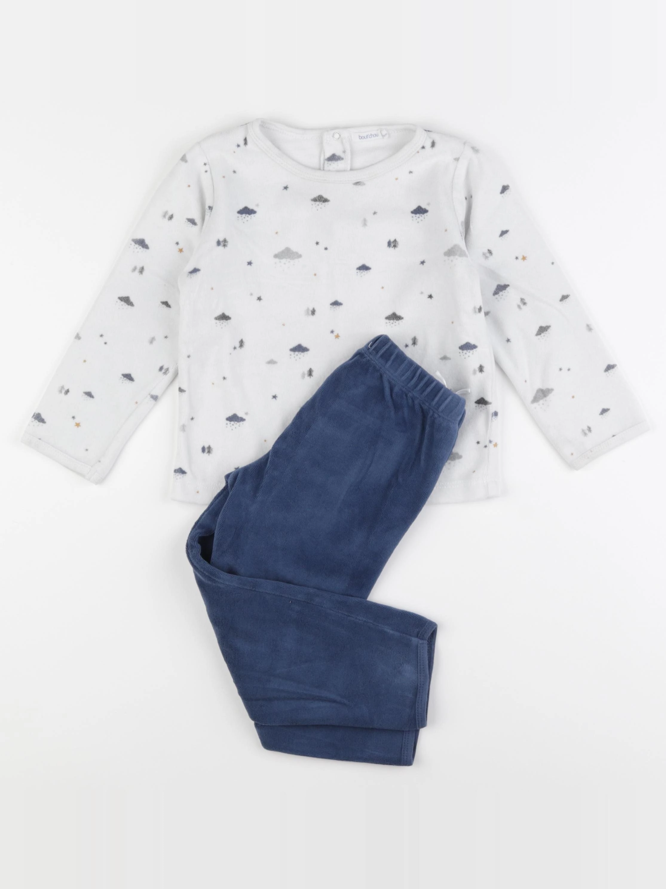 Boutchou - pyjama velours bleu, blanc - 3 ans