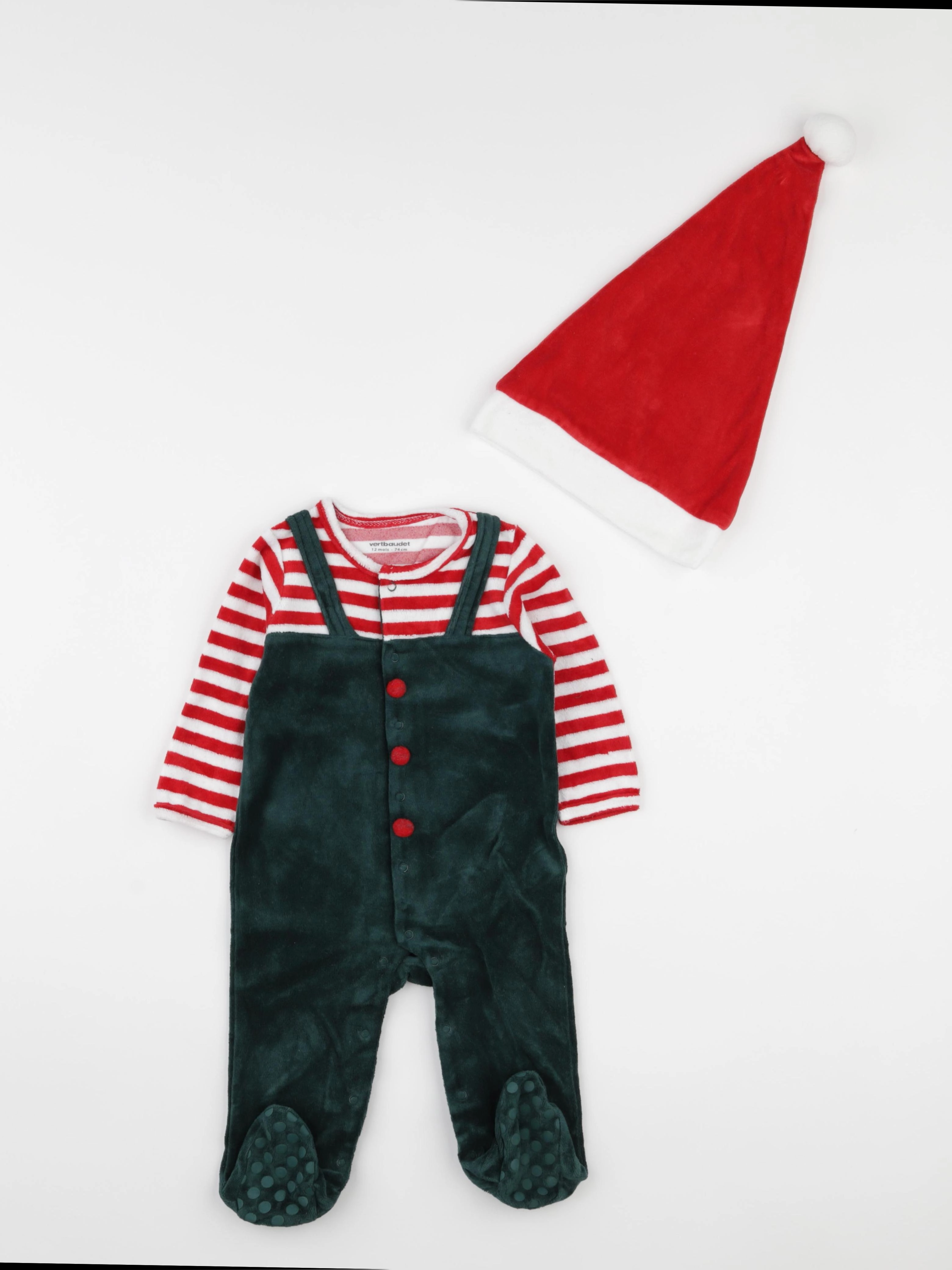 Vertbaudet - pyjama velours rouge, vert - 12 mois
