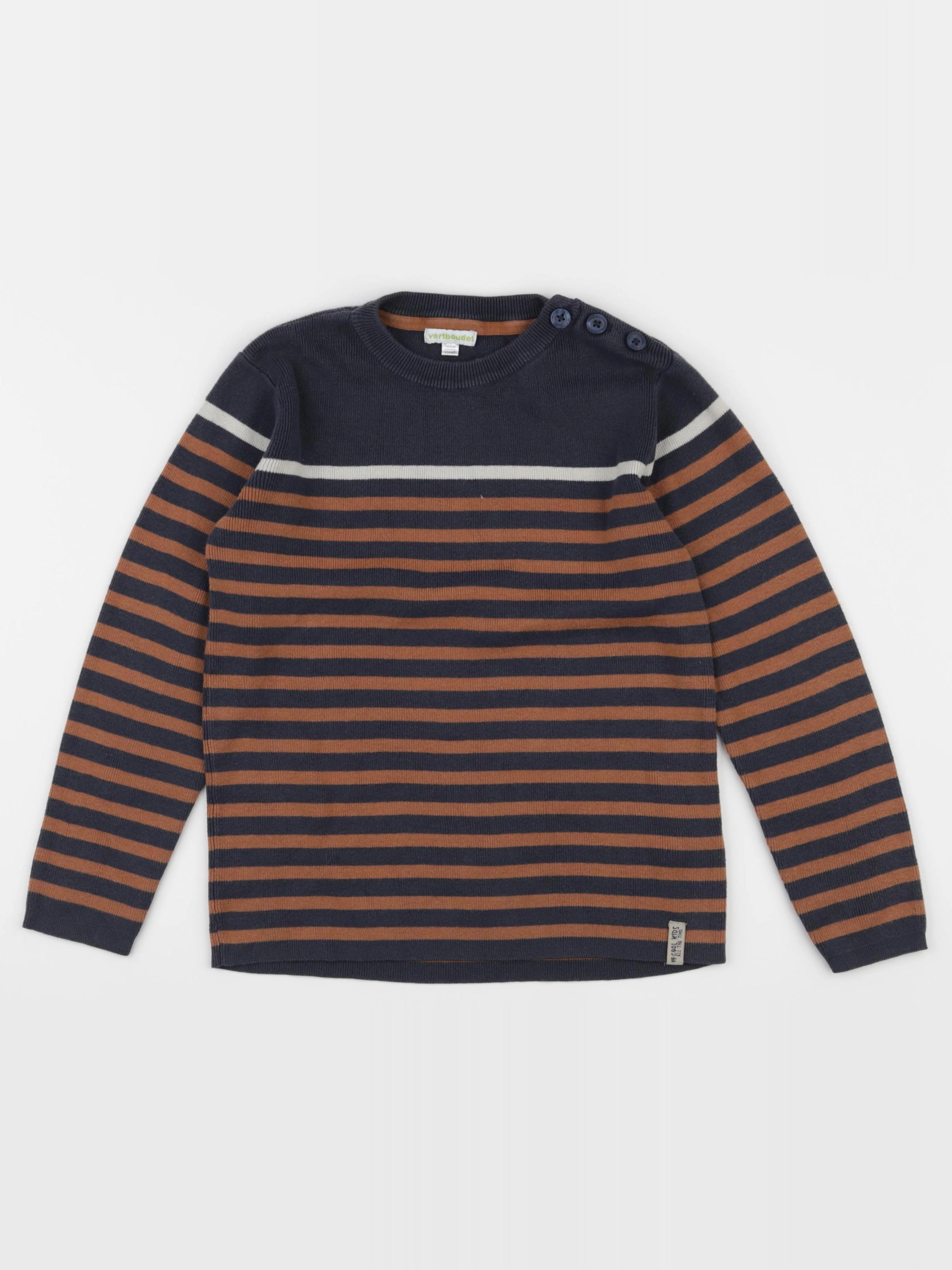 Vertbaudet - pull bleu, marron - 10 ans