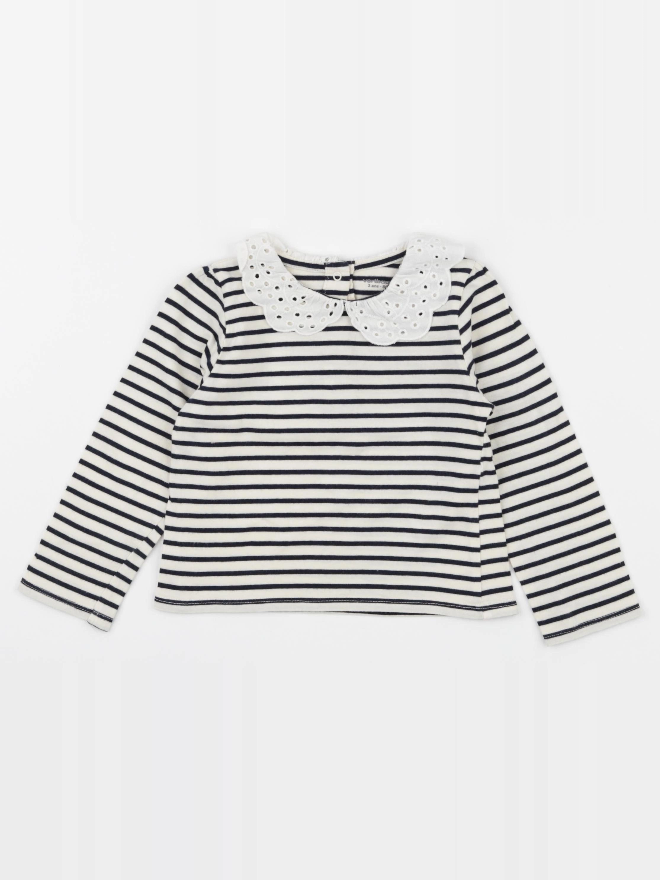 Vertbaudet - tee-shirt bleu, blanc - 2 ans