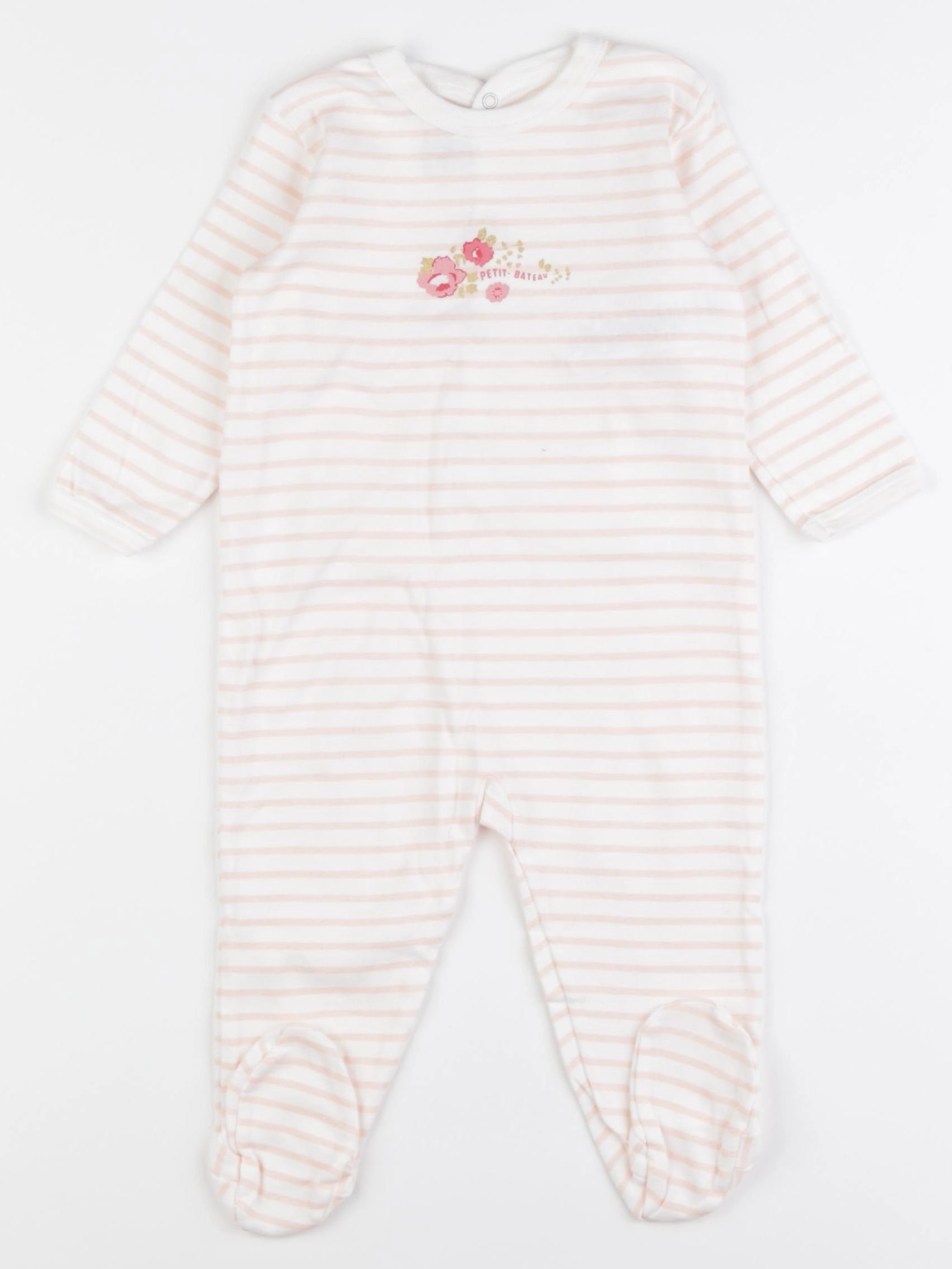 Petit Bateau - pyjama coton blanc, rose - 12 mois