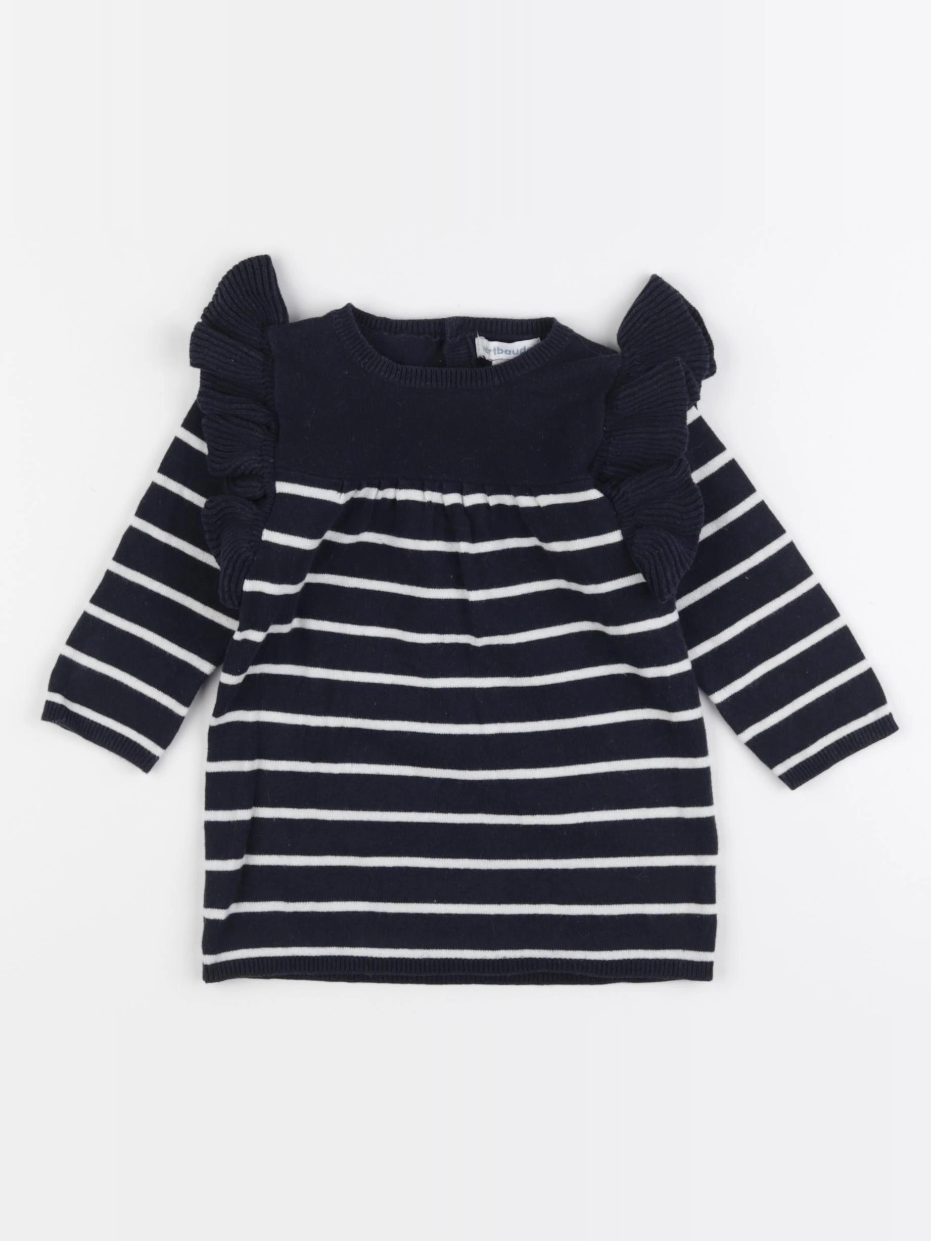 Vertbaudet - robe bleu, blanc - 9 mois