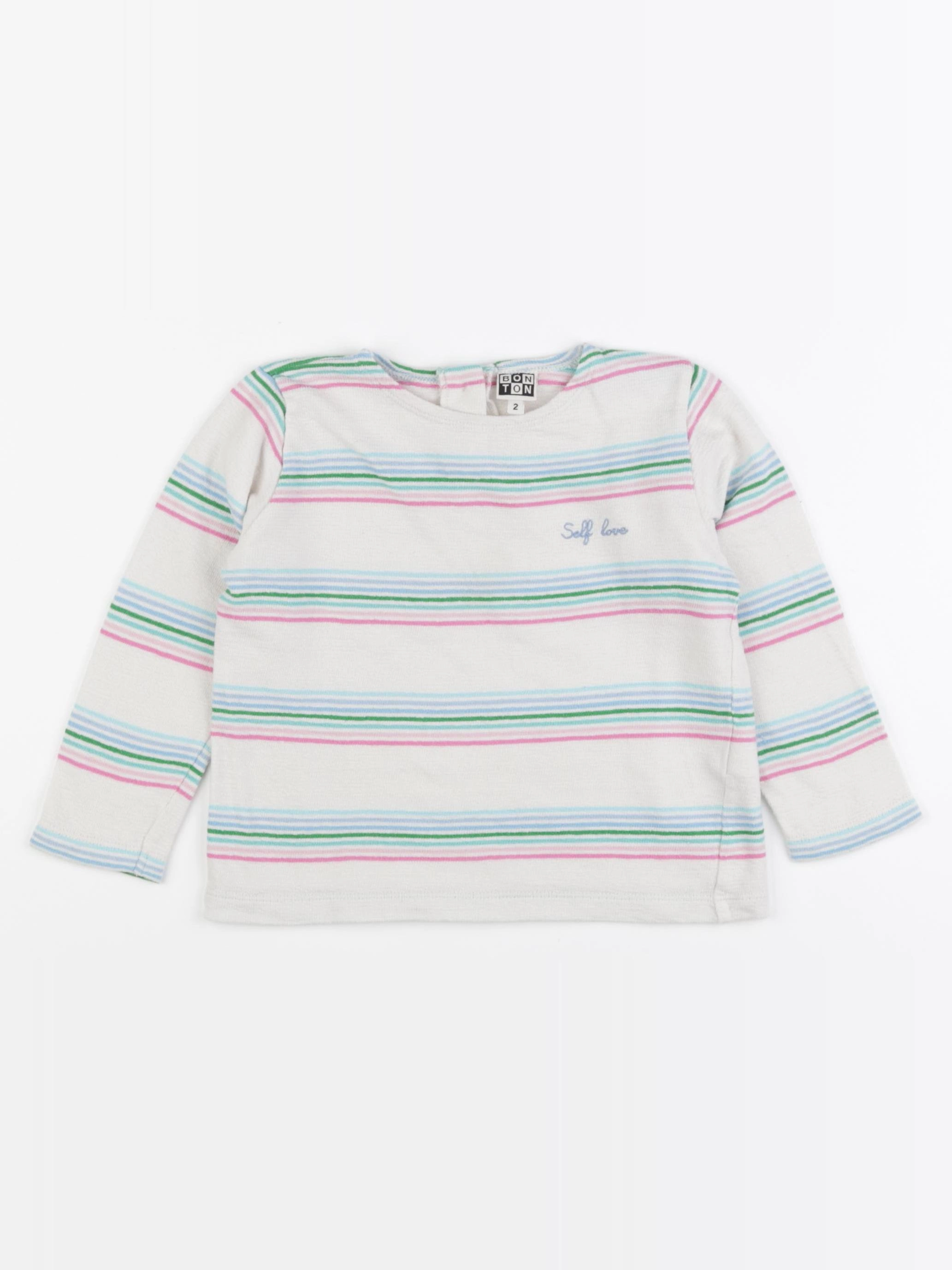 Bonton - tee-shirt beige, bleu, vert - 2 ans