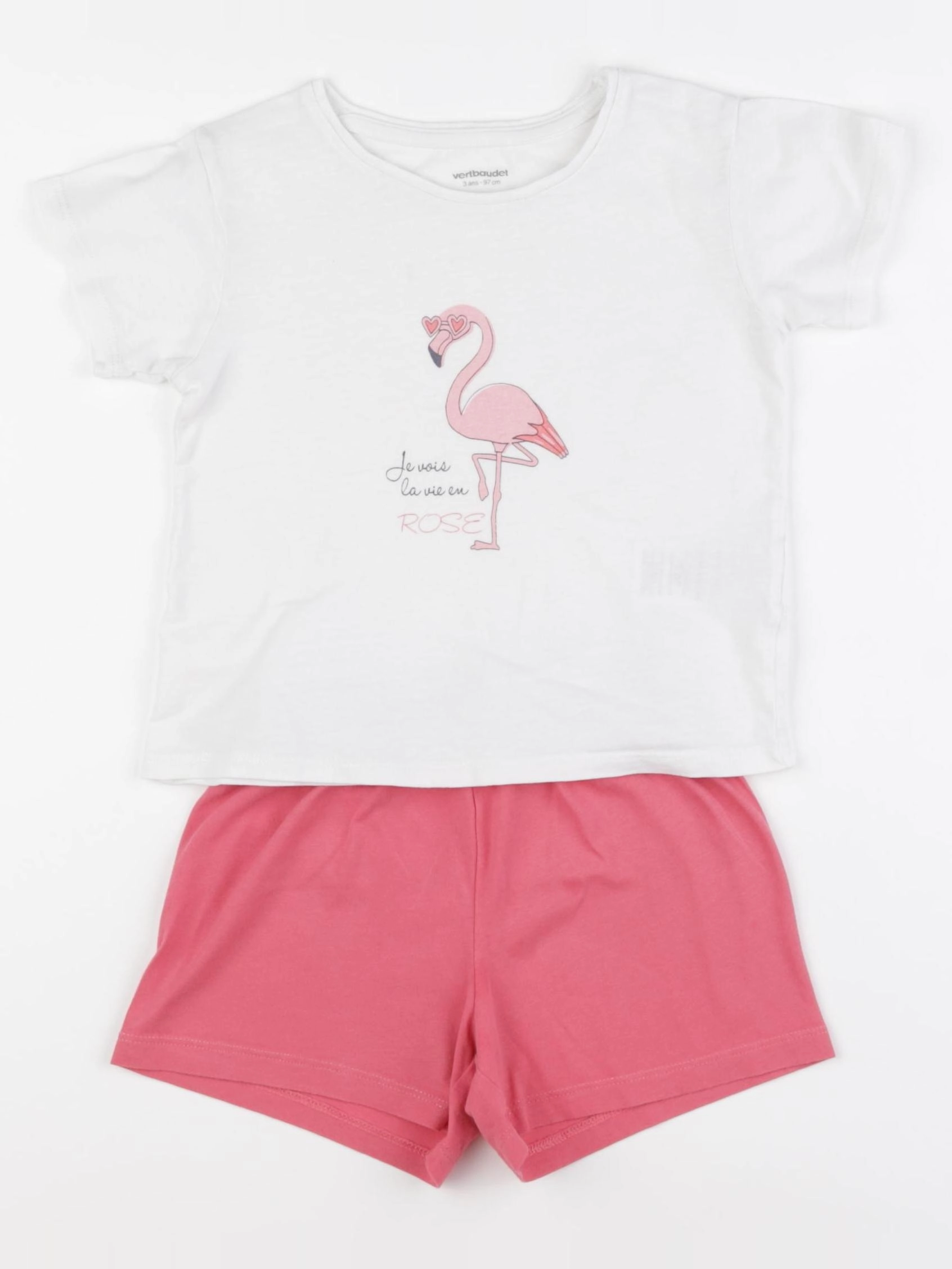 Vertbaudet - pyjama coton blanc, rose - 3 ans