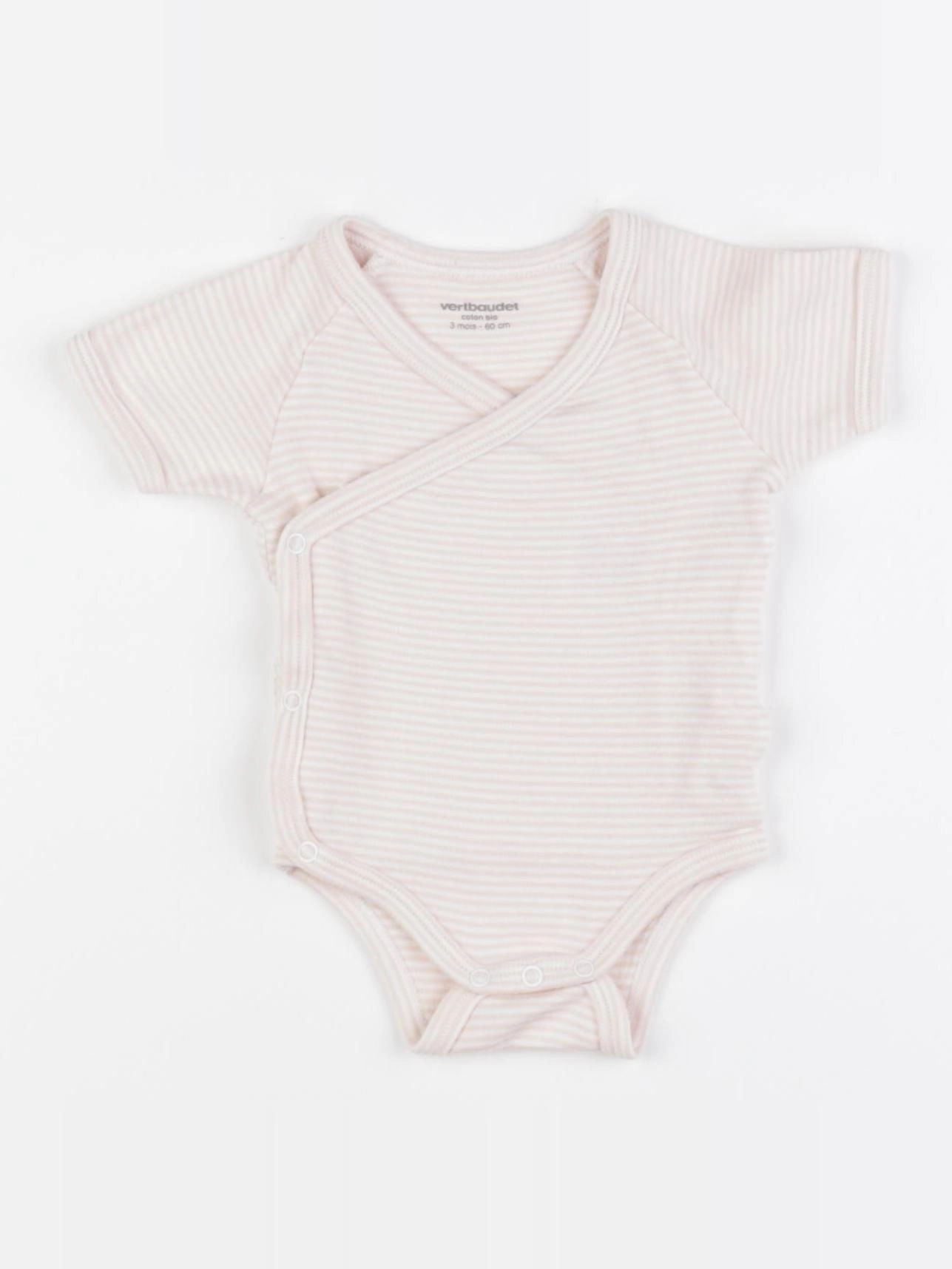 Vertbaudet - body rose, blanc - 3 mois