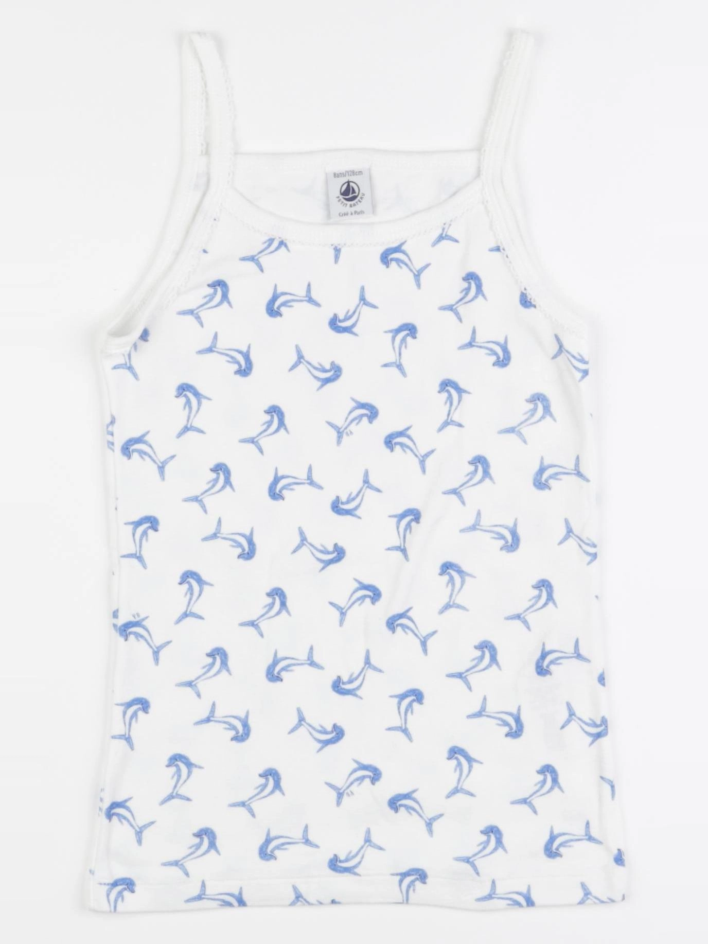 Petit Bateau - maillot de corps blanc, bleu - 8 ans