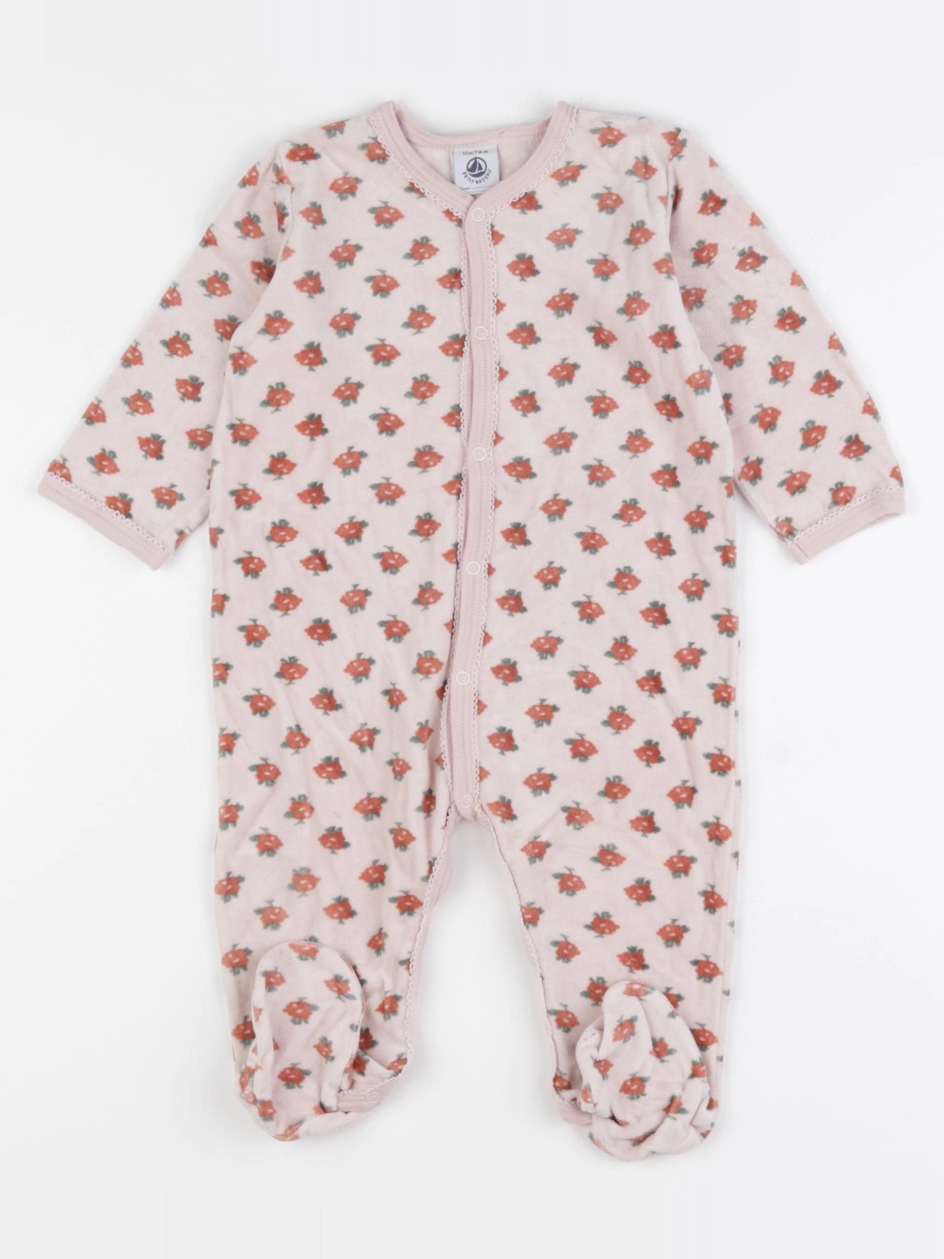Petit Bateau - pyjama velours rose - 12 mois