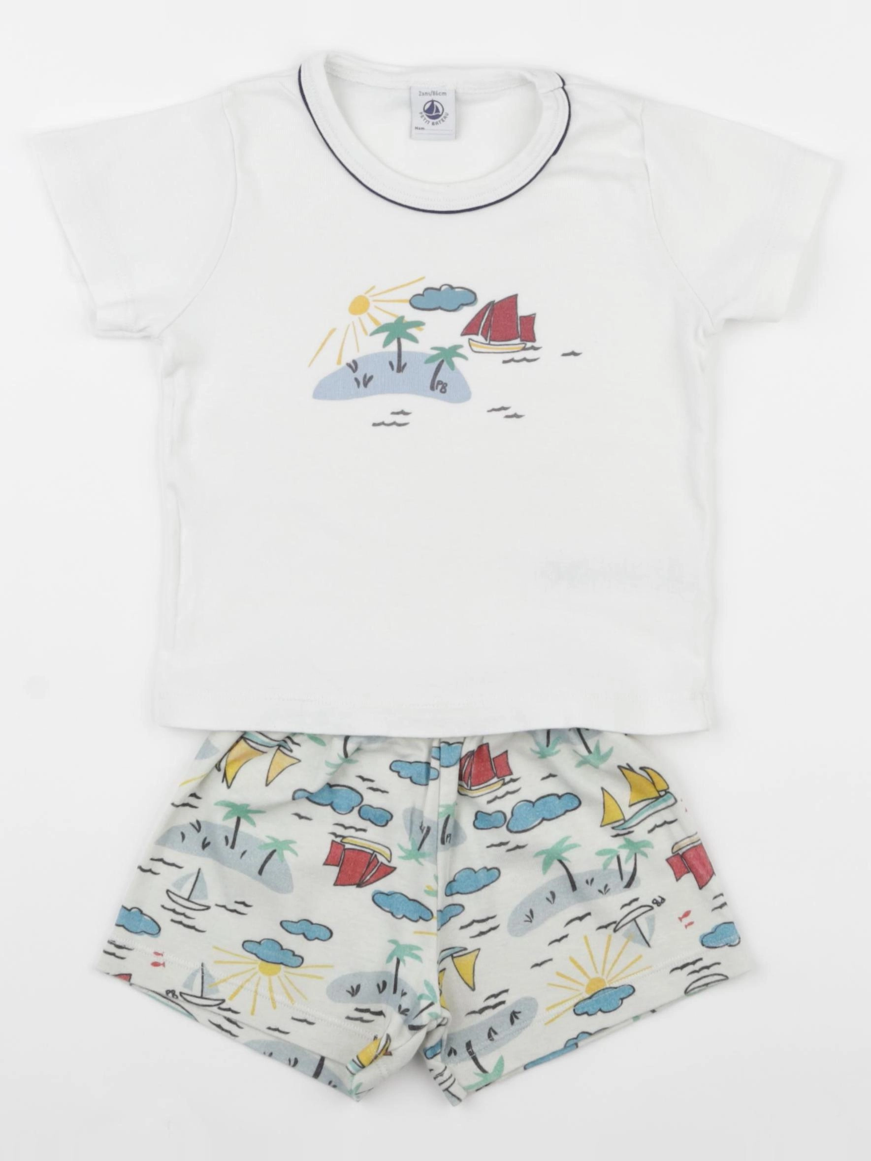 Petit Bateau - pyjama coton blanc - 2 ans