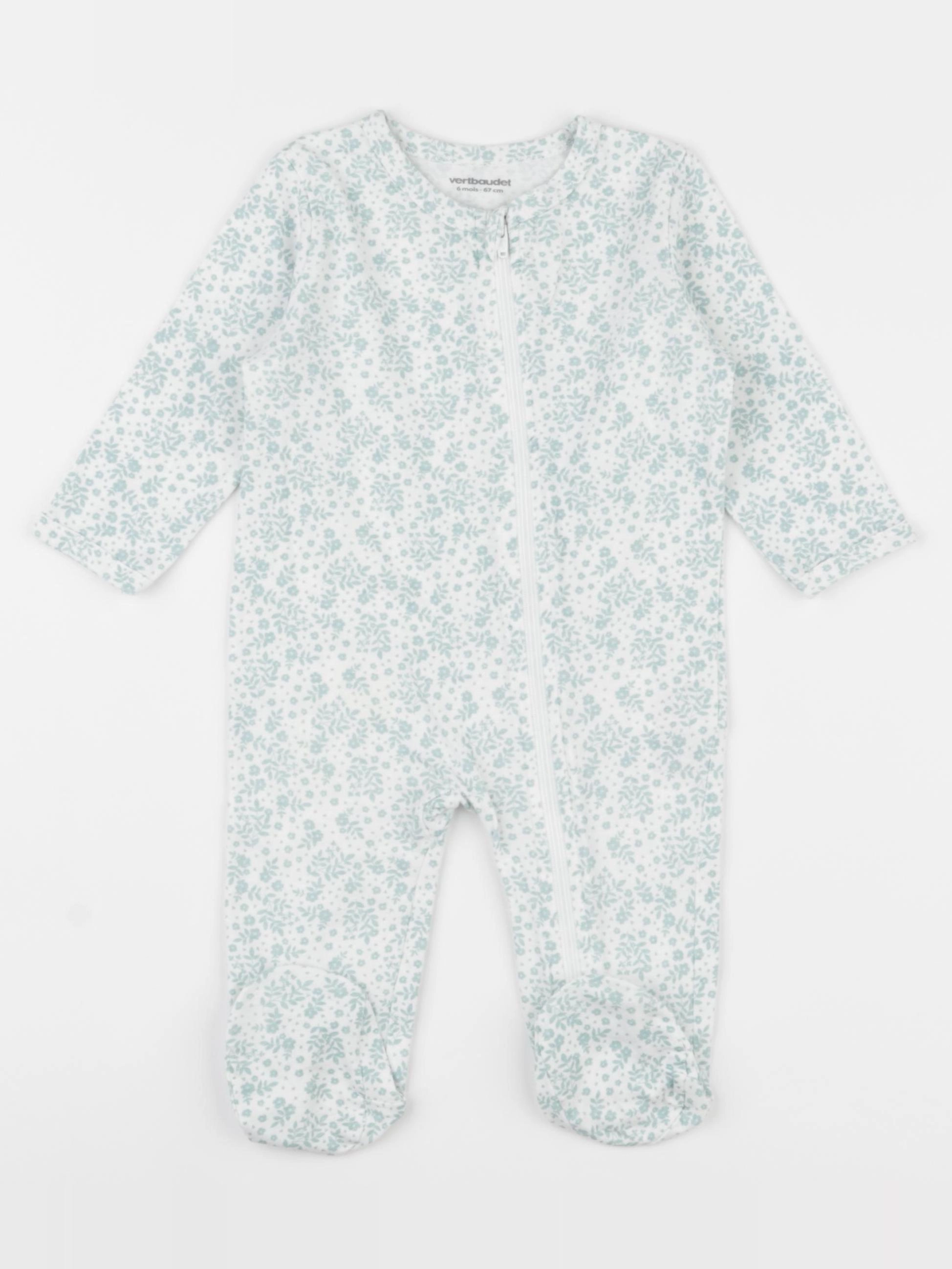 Vertbaudet - pyjama coton blanc, vert - 6 mois