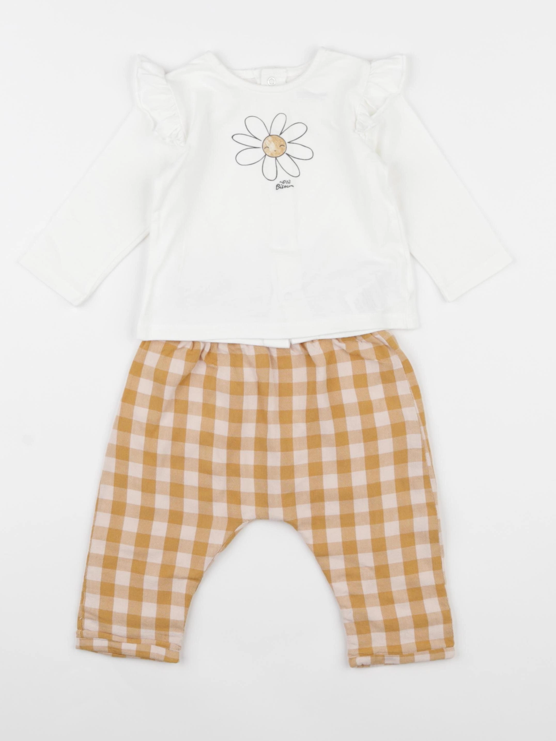 Vertbaudet - ensemble beige, jaune - 6 mois