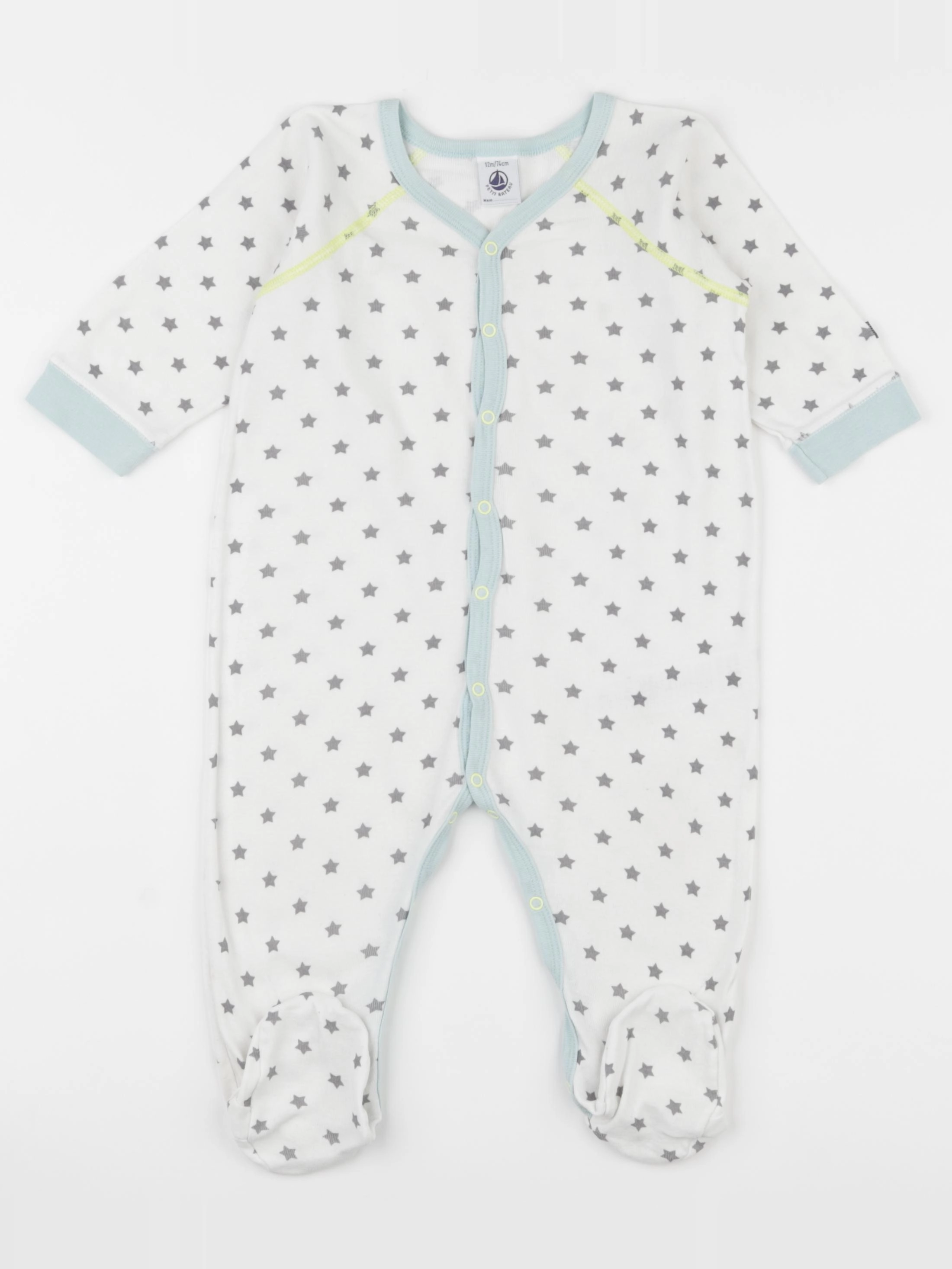 Petit Bateau - pyjama coton blanc, gris - 12 mois
