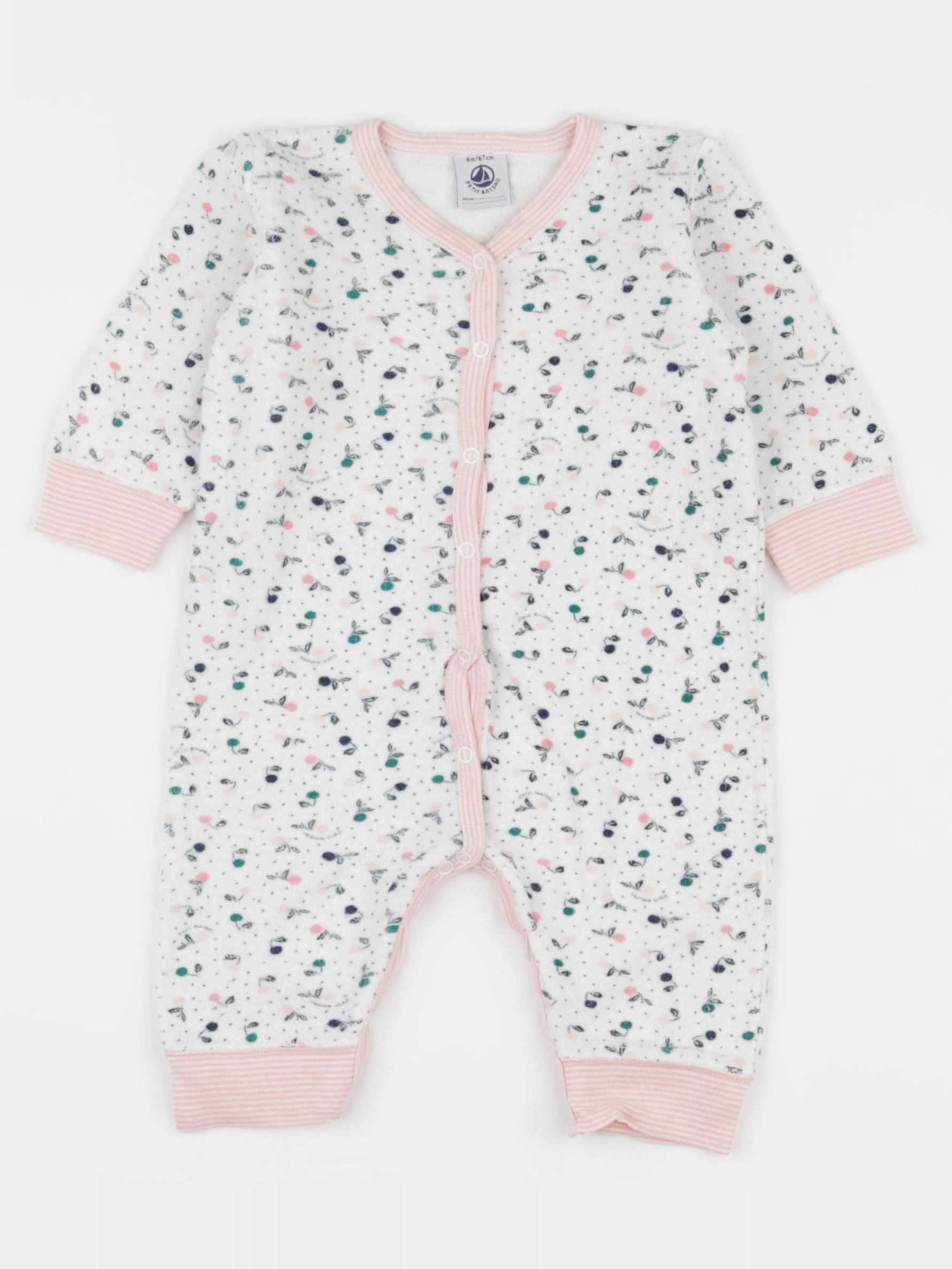 Petit Bateau - pyjama coton blanc, rose - 6 mois