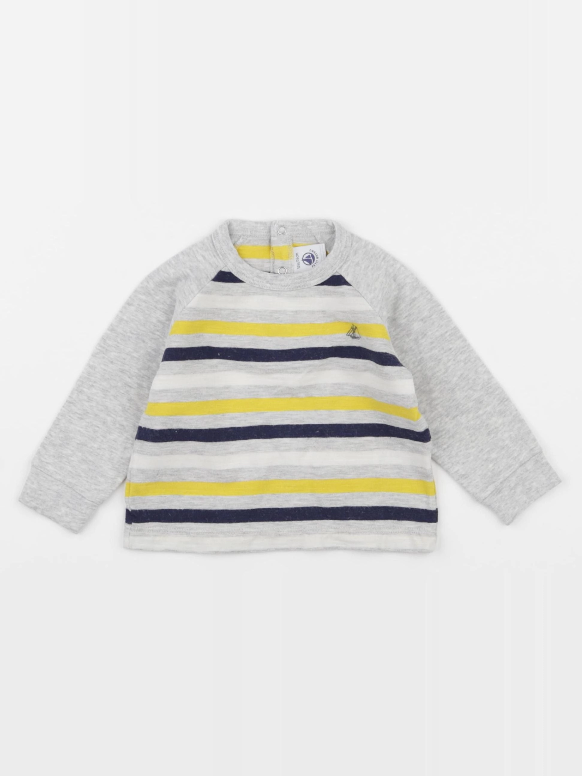 Petit Bateau - tee-shirt bleu, gris, jaune - 12 mois