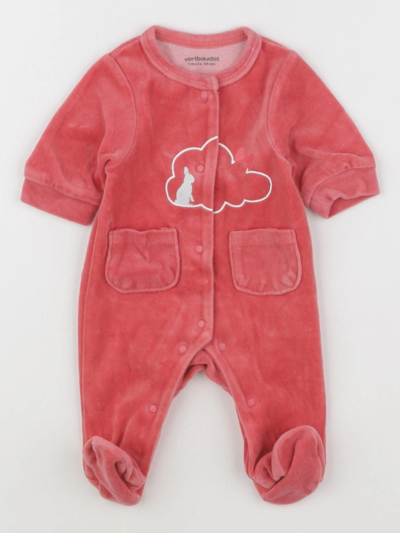 Vertbaudet - pyjama velours rose - 1 mois