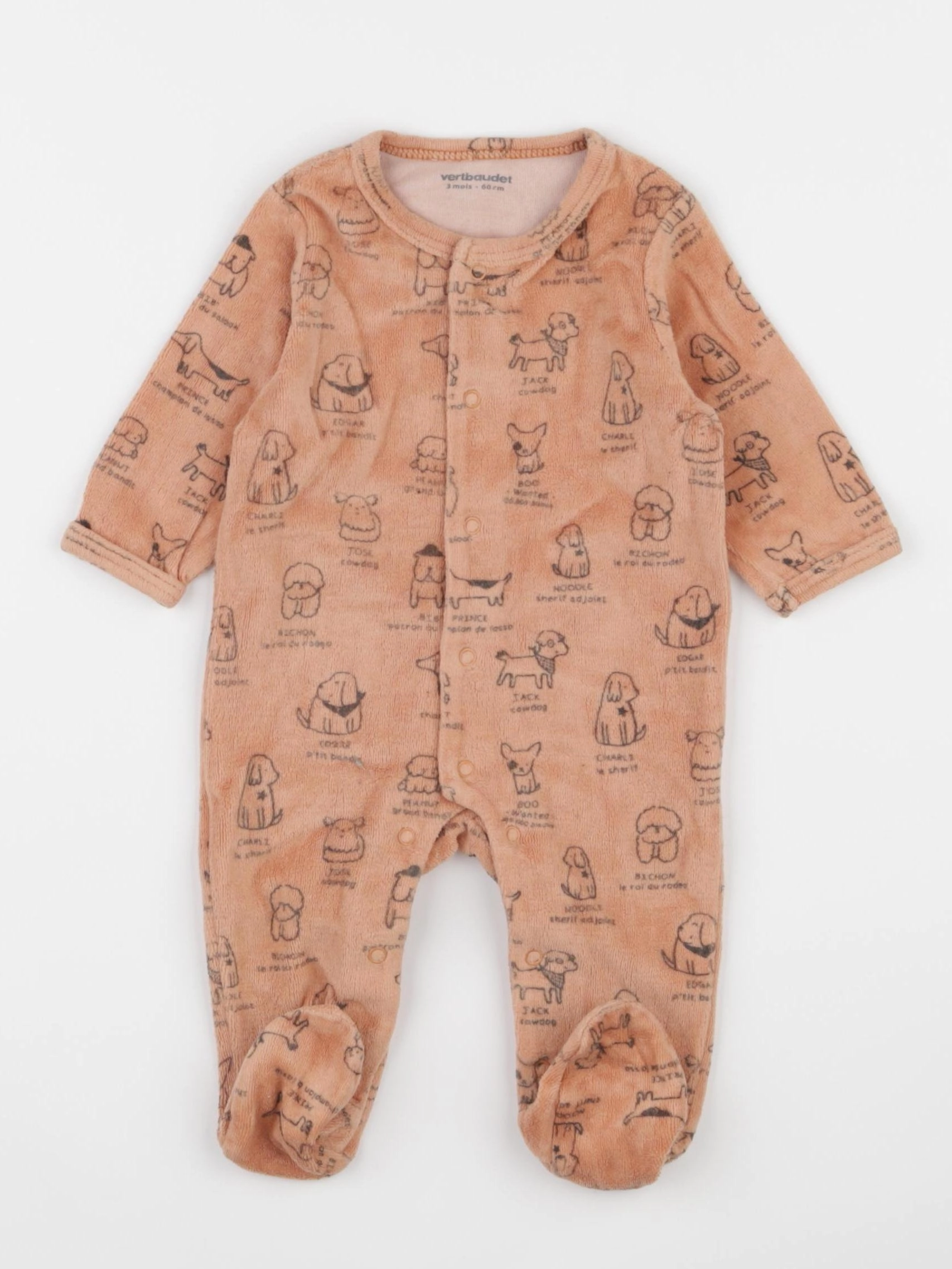 Vertbaudet - pyjama velours marron - 3 mois