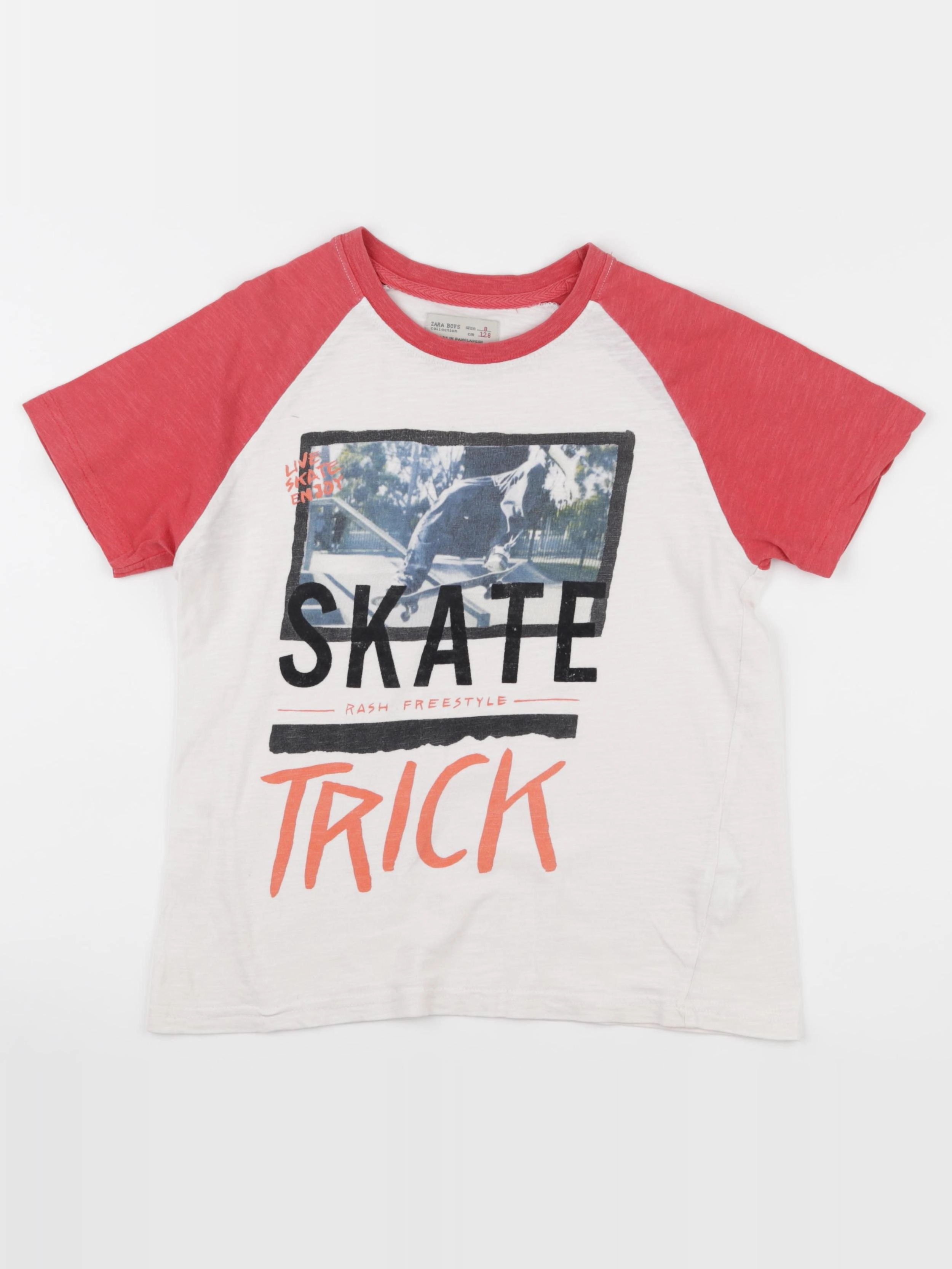 Zara - tee-shirt blanc, rouge - 8 ans