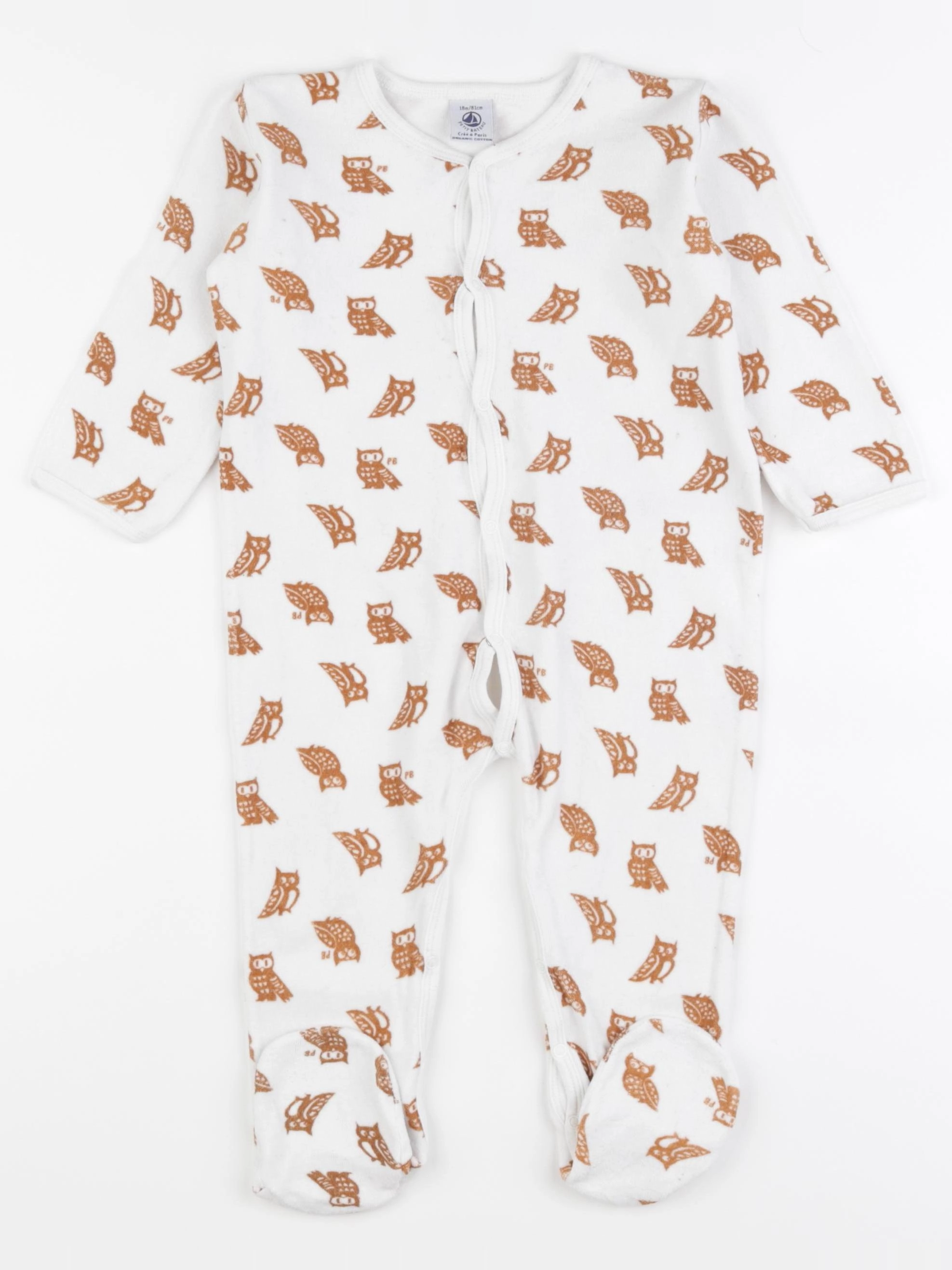 Petit Bateau - pyjama velours blanc, marron - 18 mois