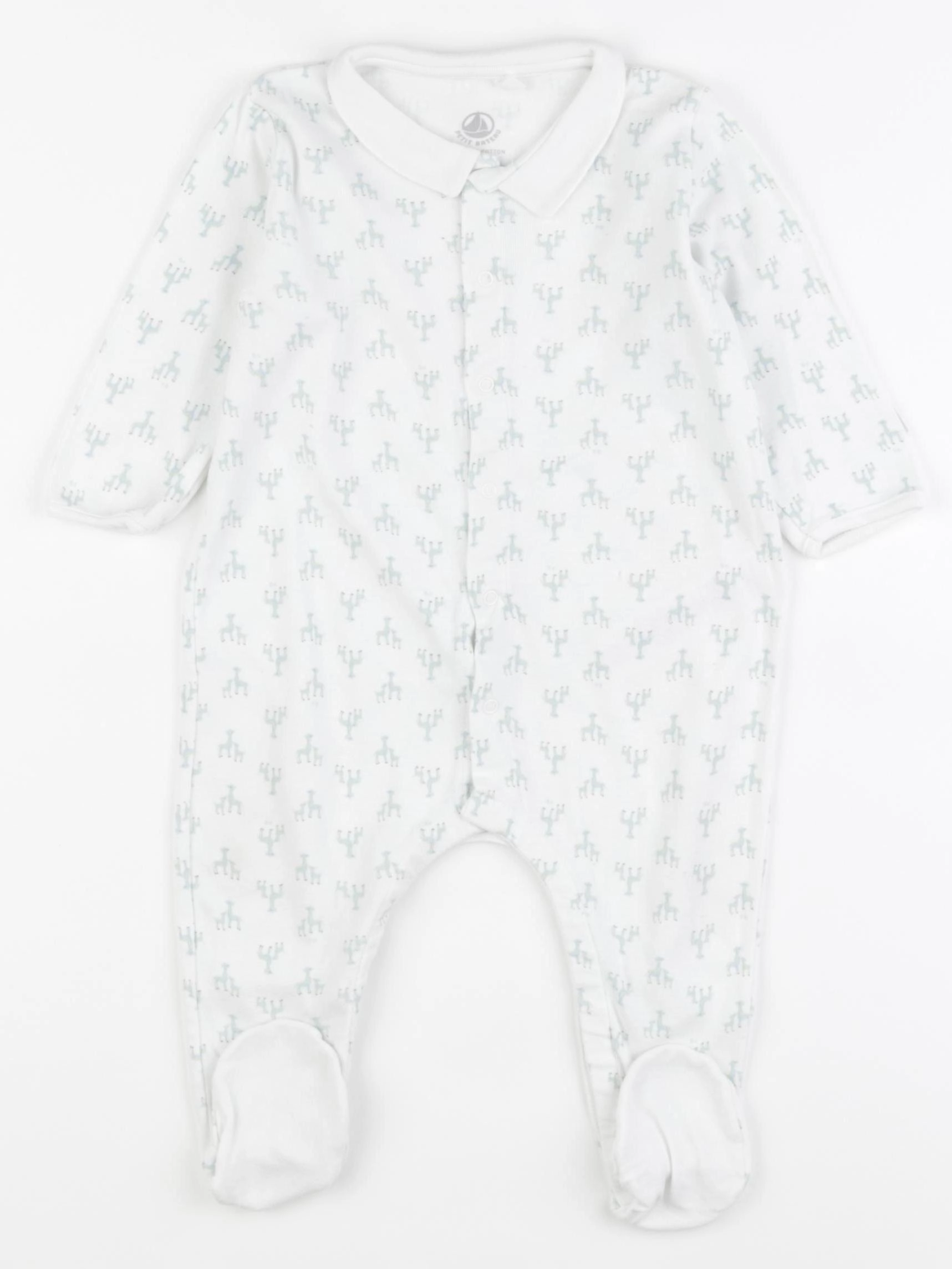 Petit Bateau - pyjama coton blanc, vert - 12 mois