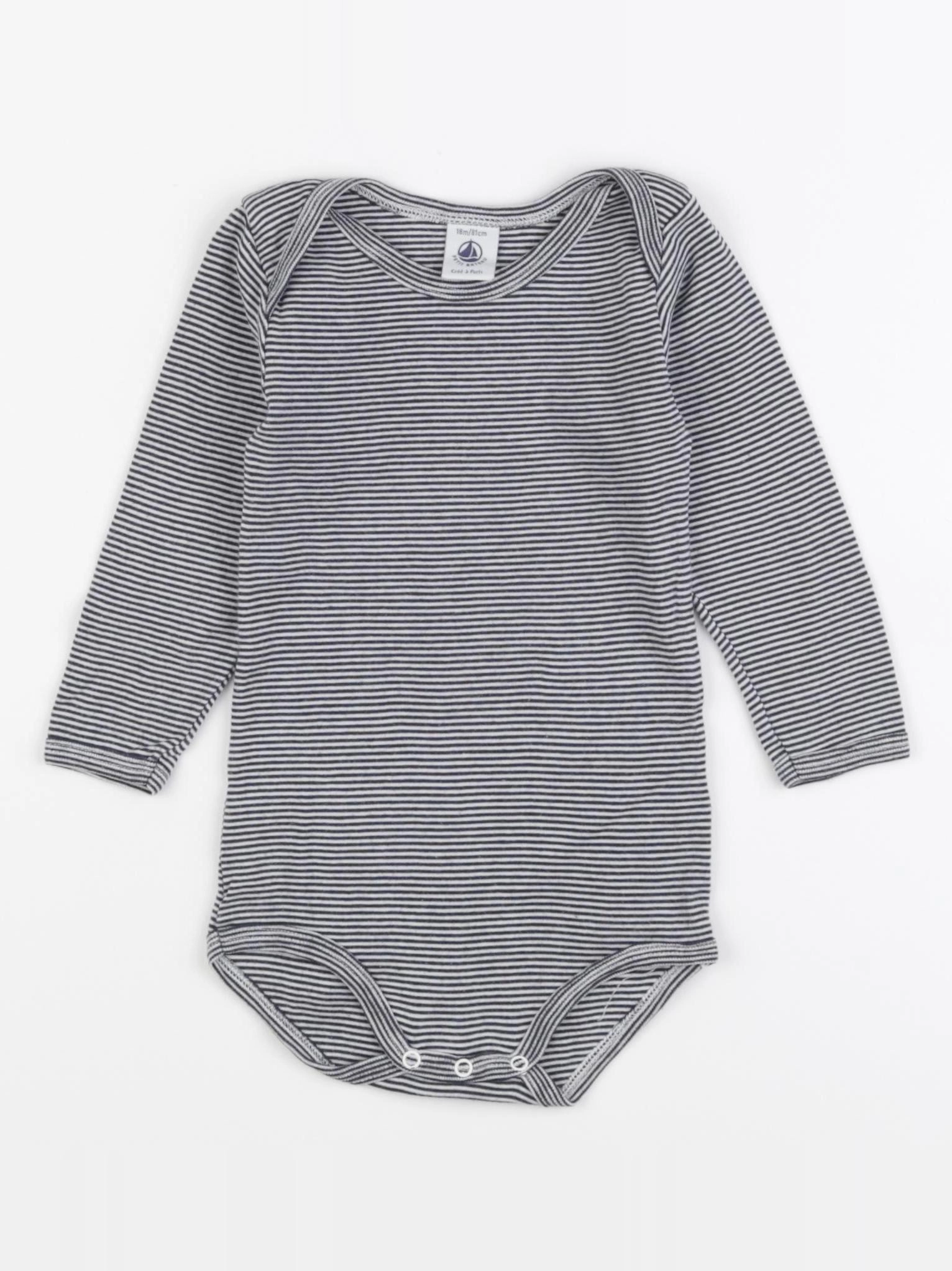 Petit Bateau - body blanc, noir - 18 mois
