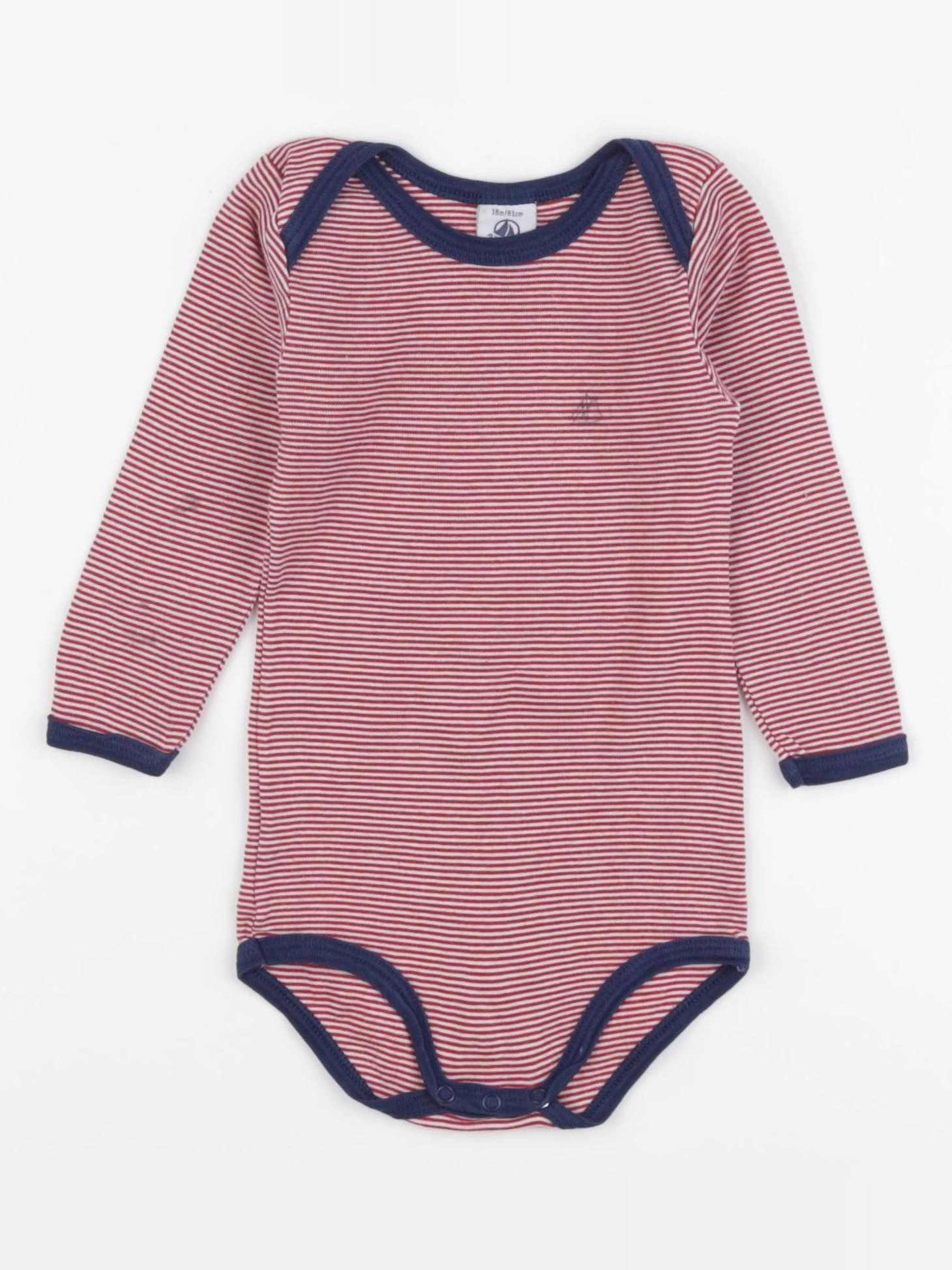 Petit Bateau - body blanc, rouge - 18 mois